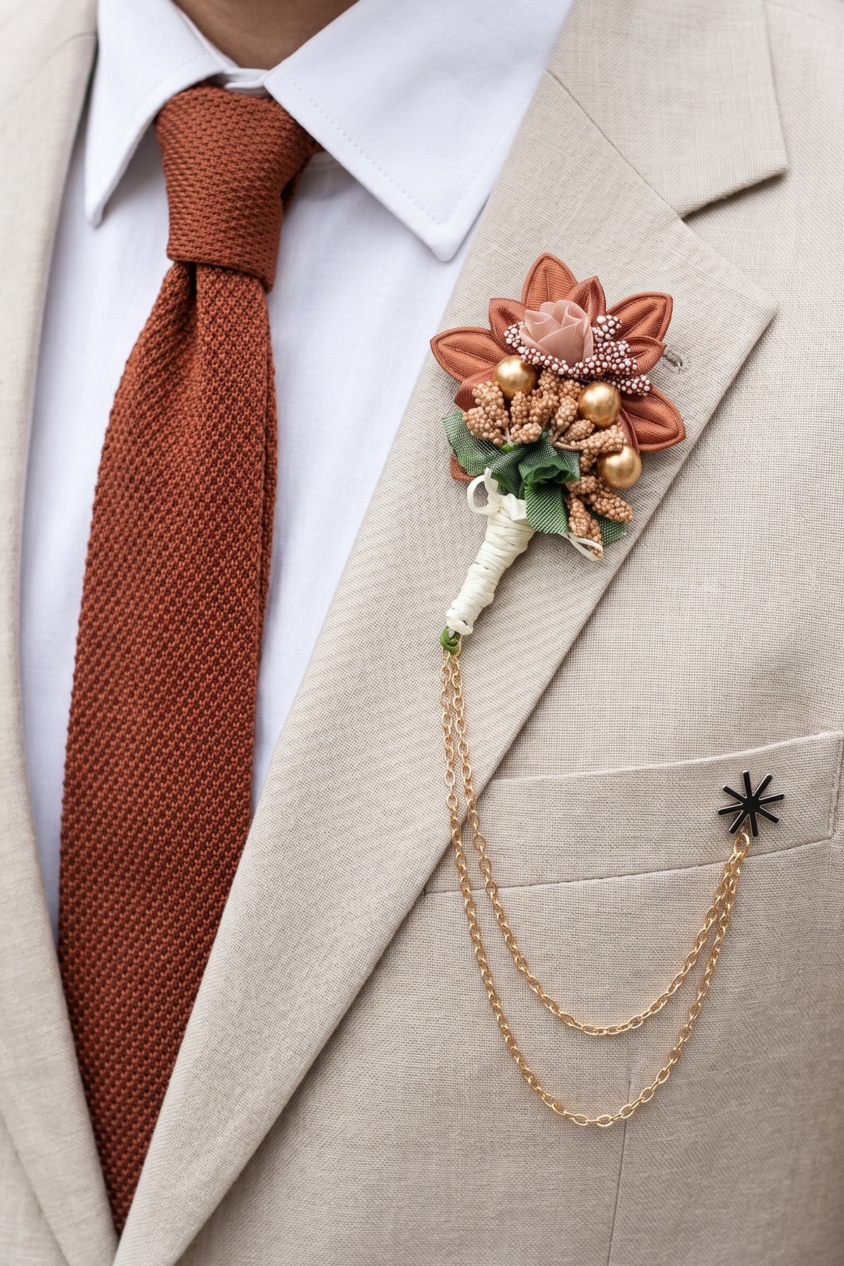 Brown Flower Double Chained Pin