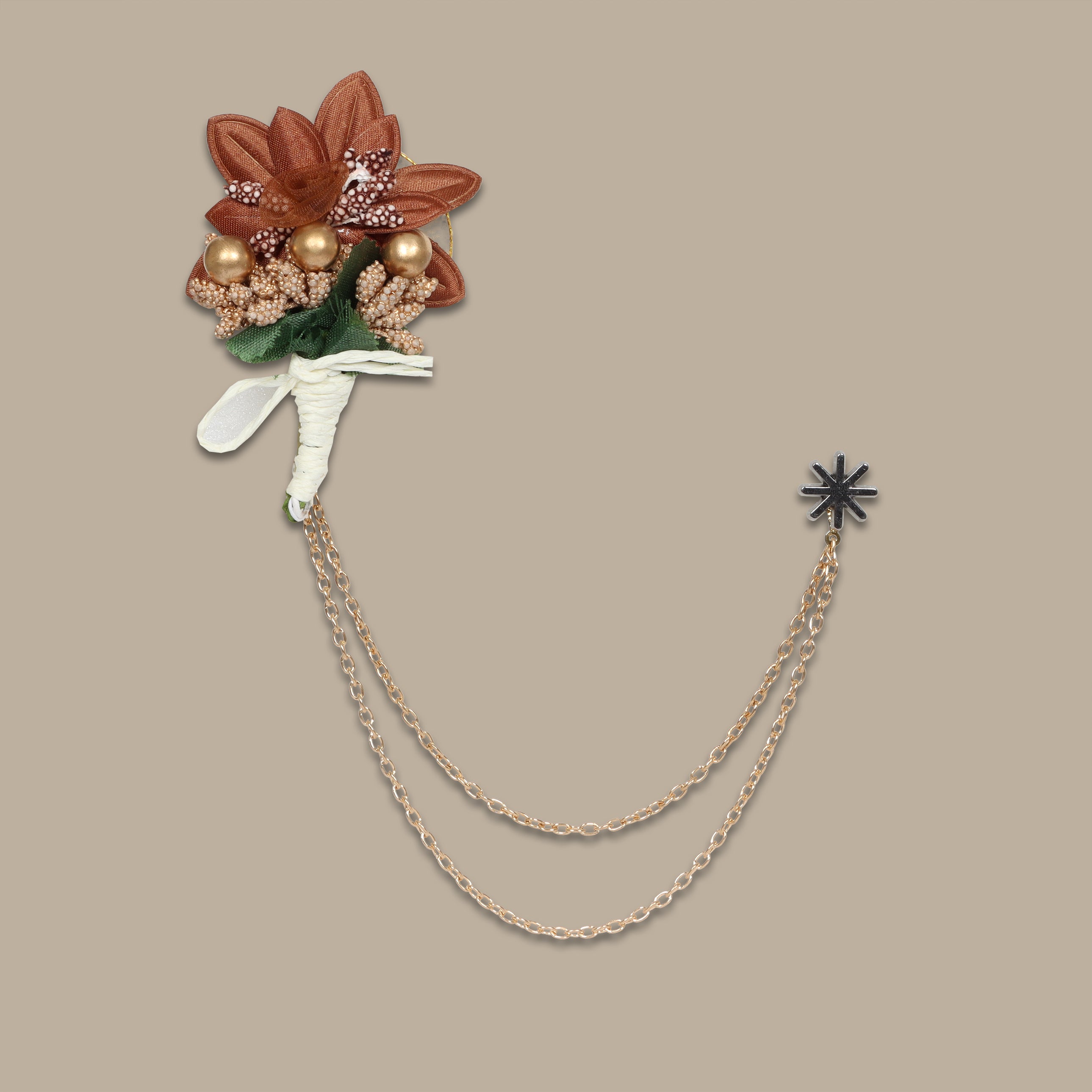 Brown Flower Double Chained Pin