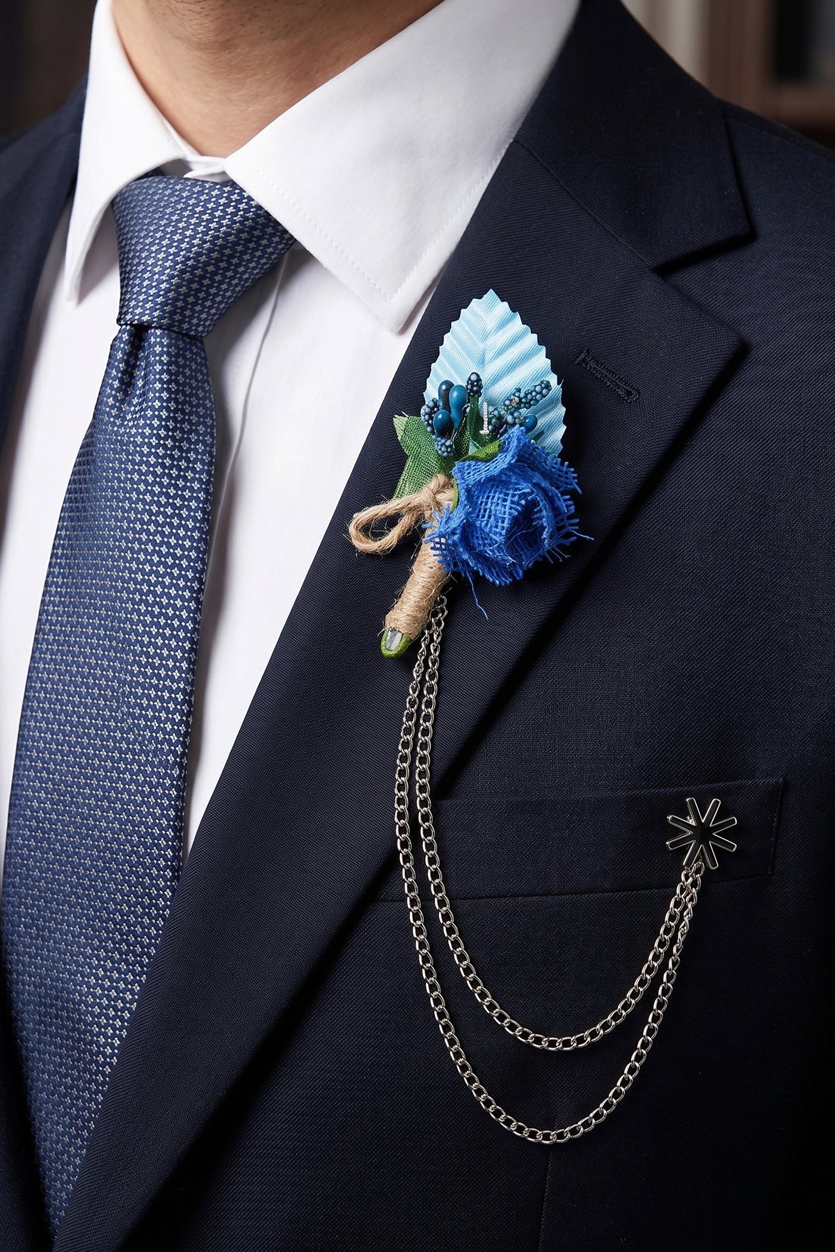 Pin Chain with Blue Flower Accent