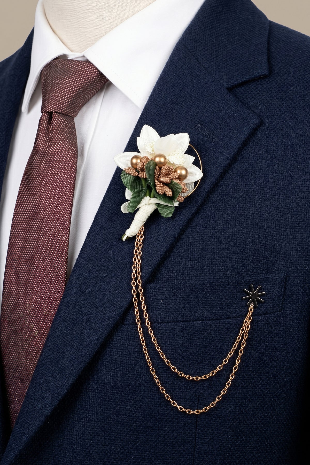 Double Chained Golden Flower Pin