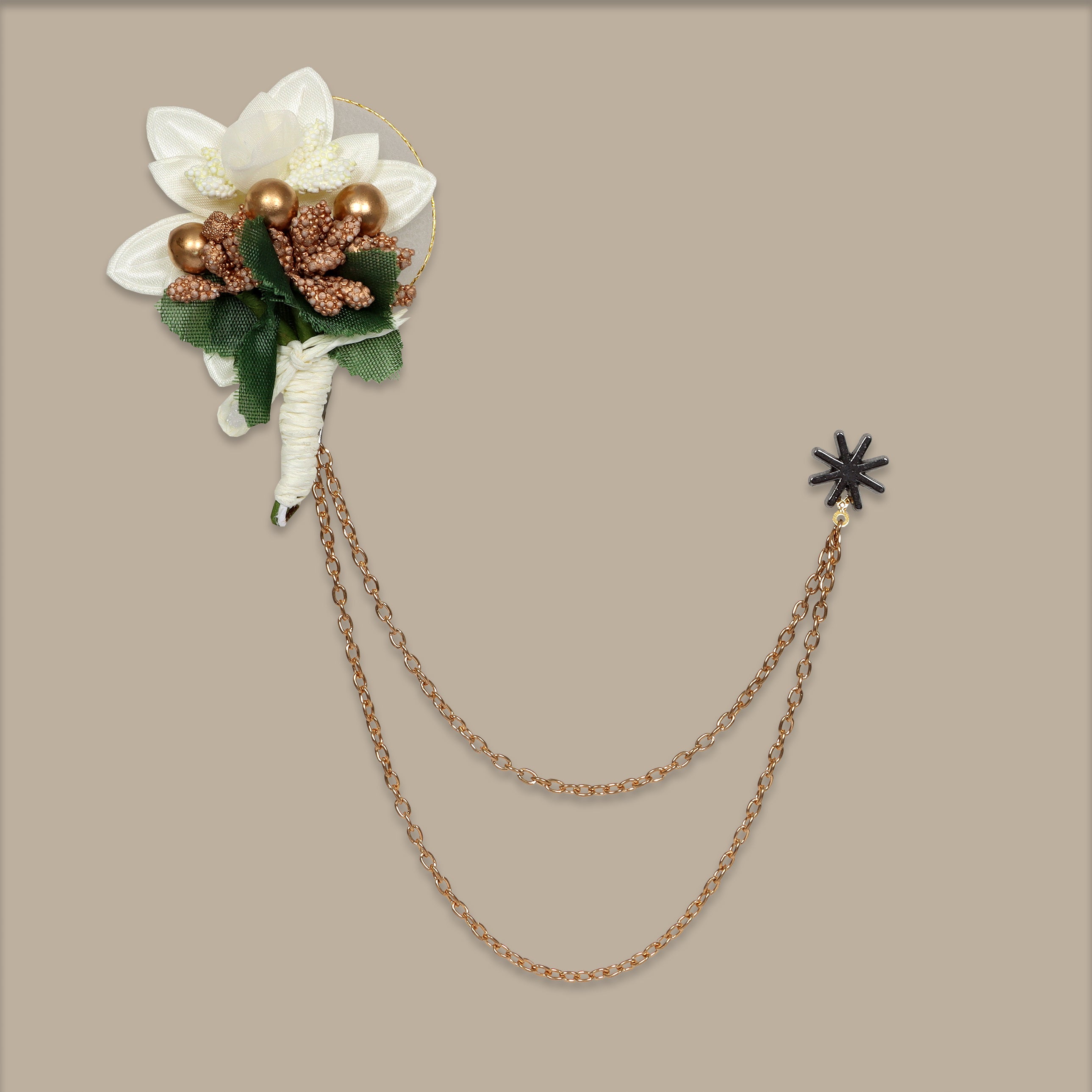 Double Chained Golden Flower Pin