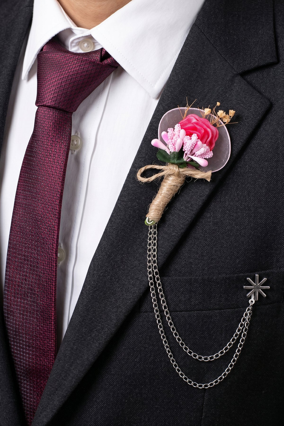 Double Chained Pink Flower Pin