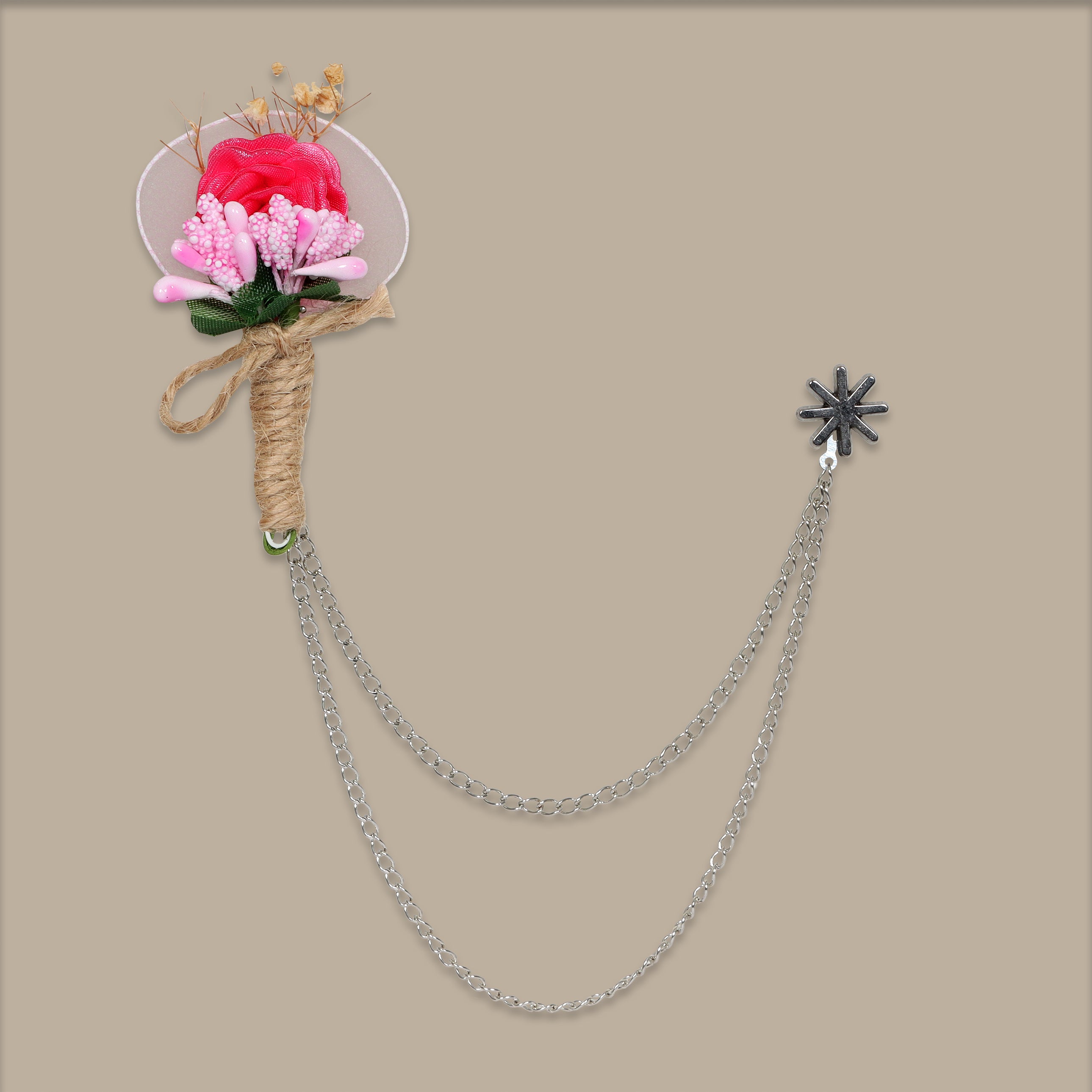 Double Chained Pink Flower Pin