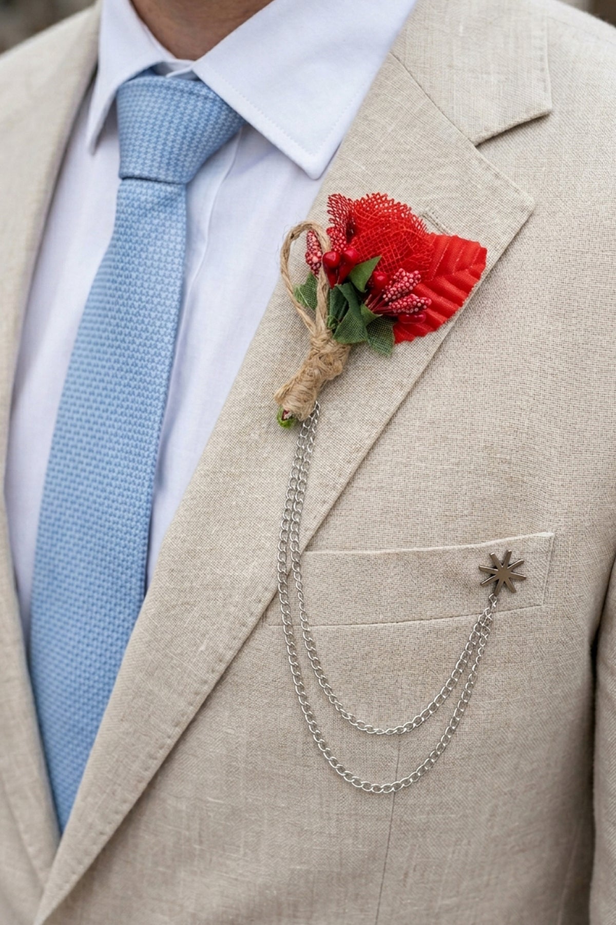 Red Flower Double Chained Pin