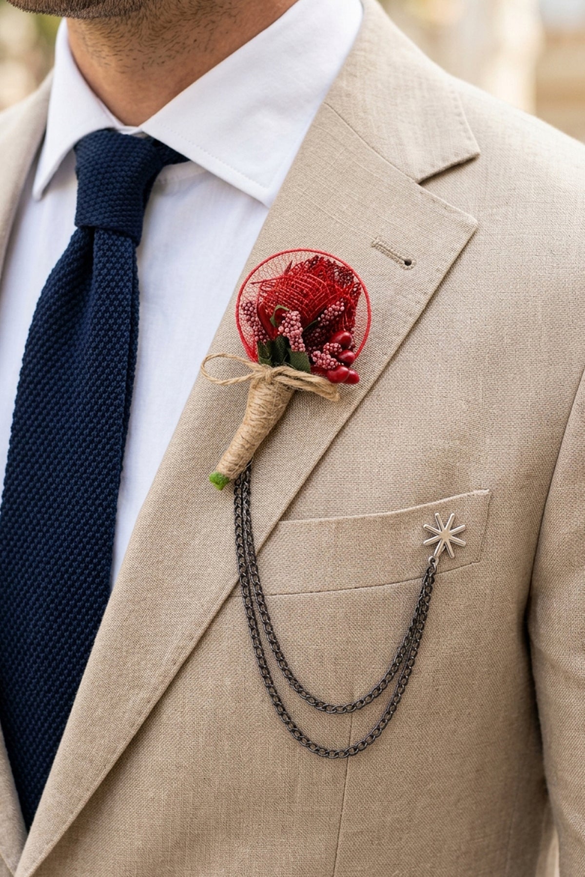 Burgundy Flower with Chain Pin