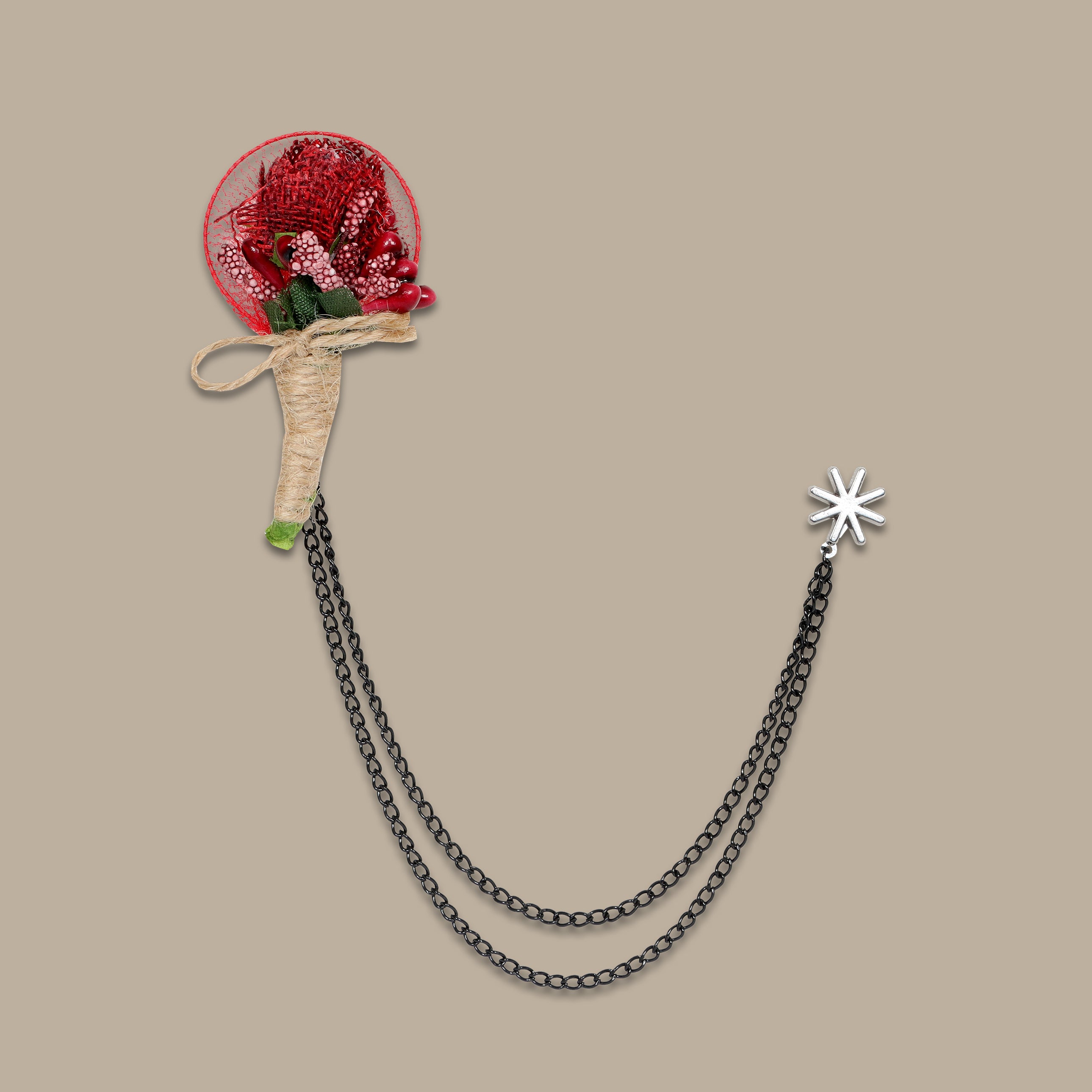 Burgundy Flower with Chain Pin