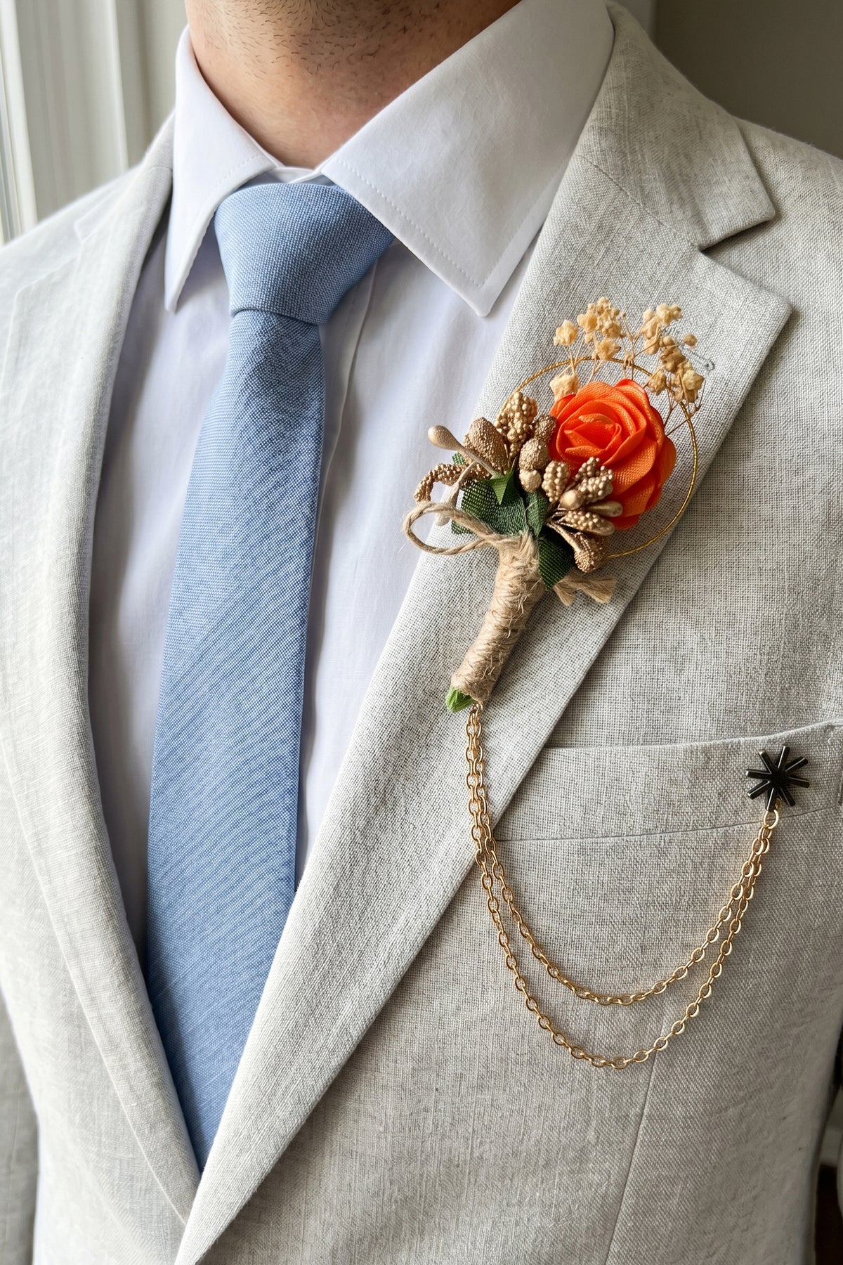 Orange Flower Double Chained Pin