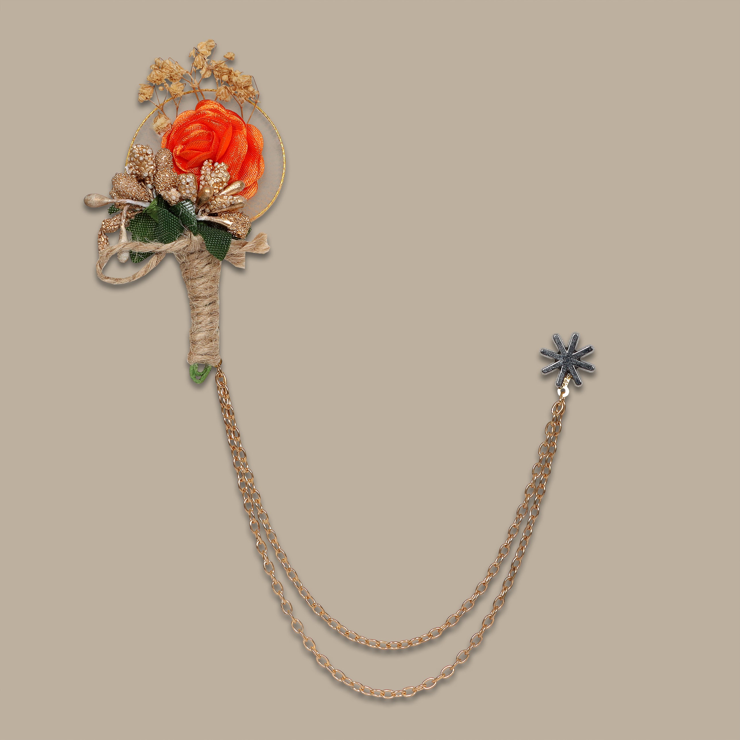 Orange Flower Double Chained Pin