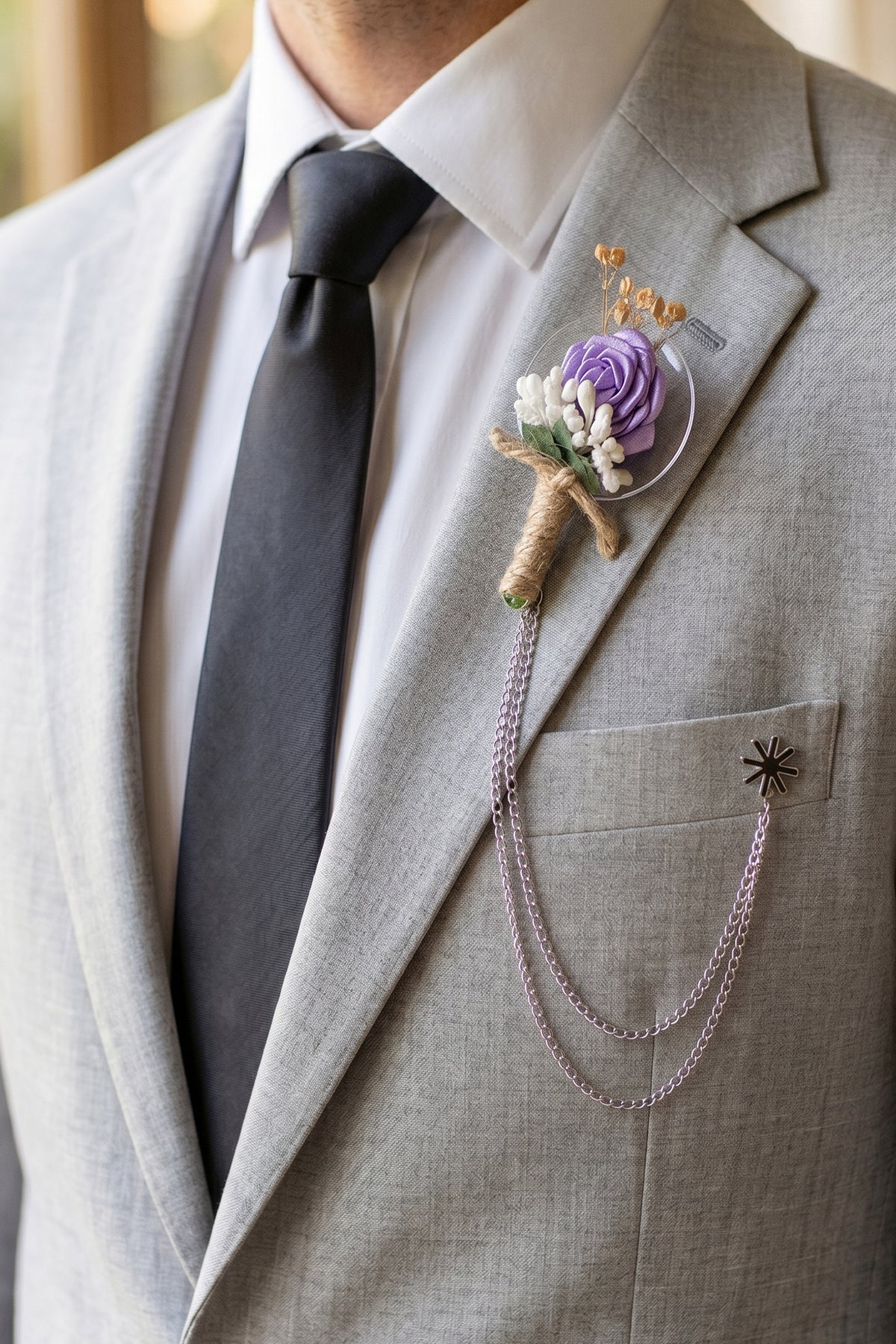 Purple  Flower Double Chained Pin