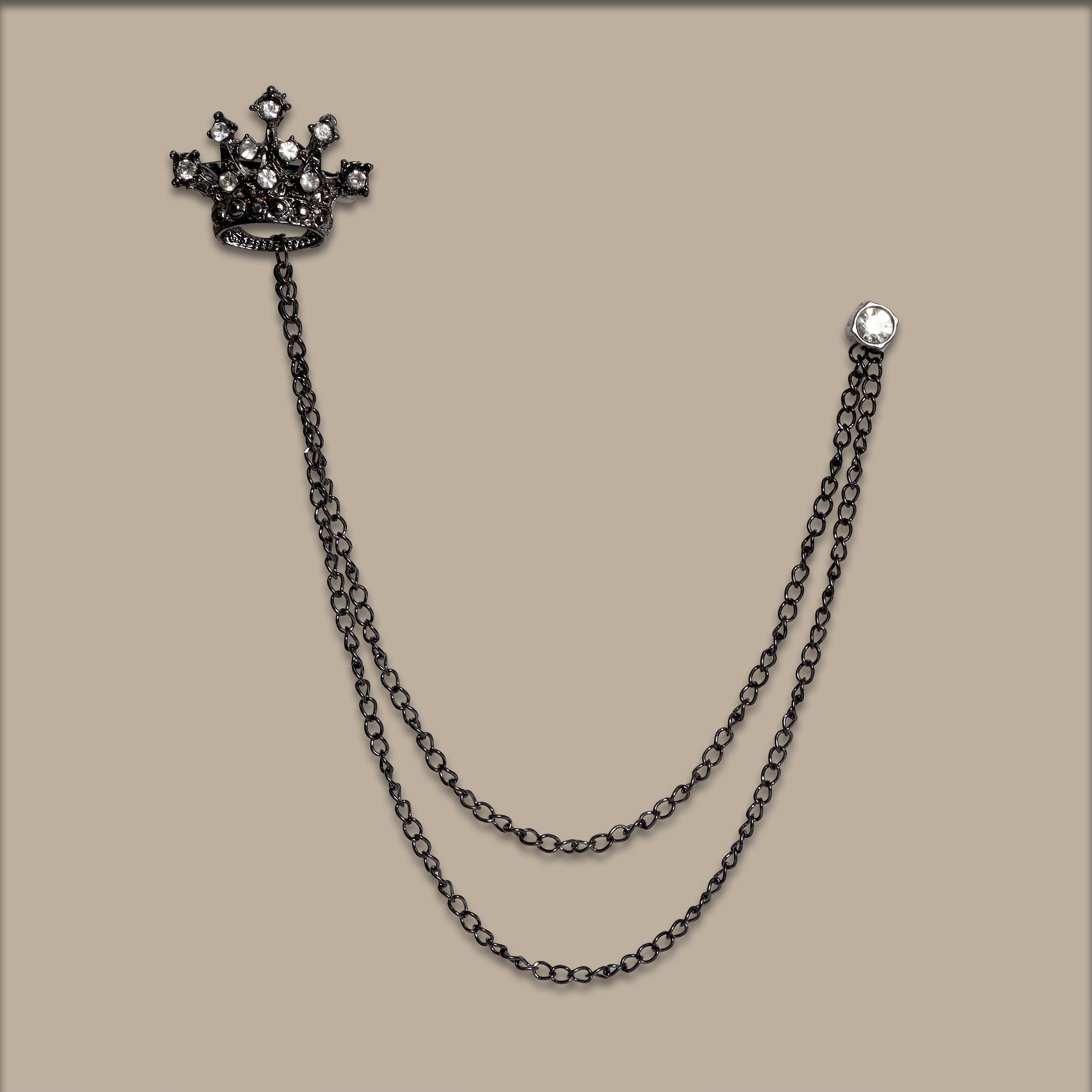 Dark Grey Double Chained Crown Pin