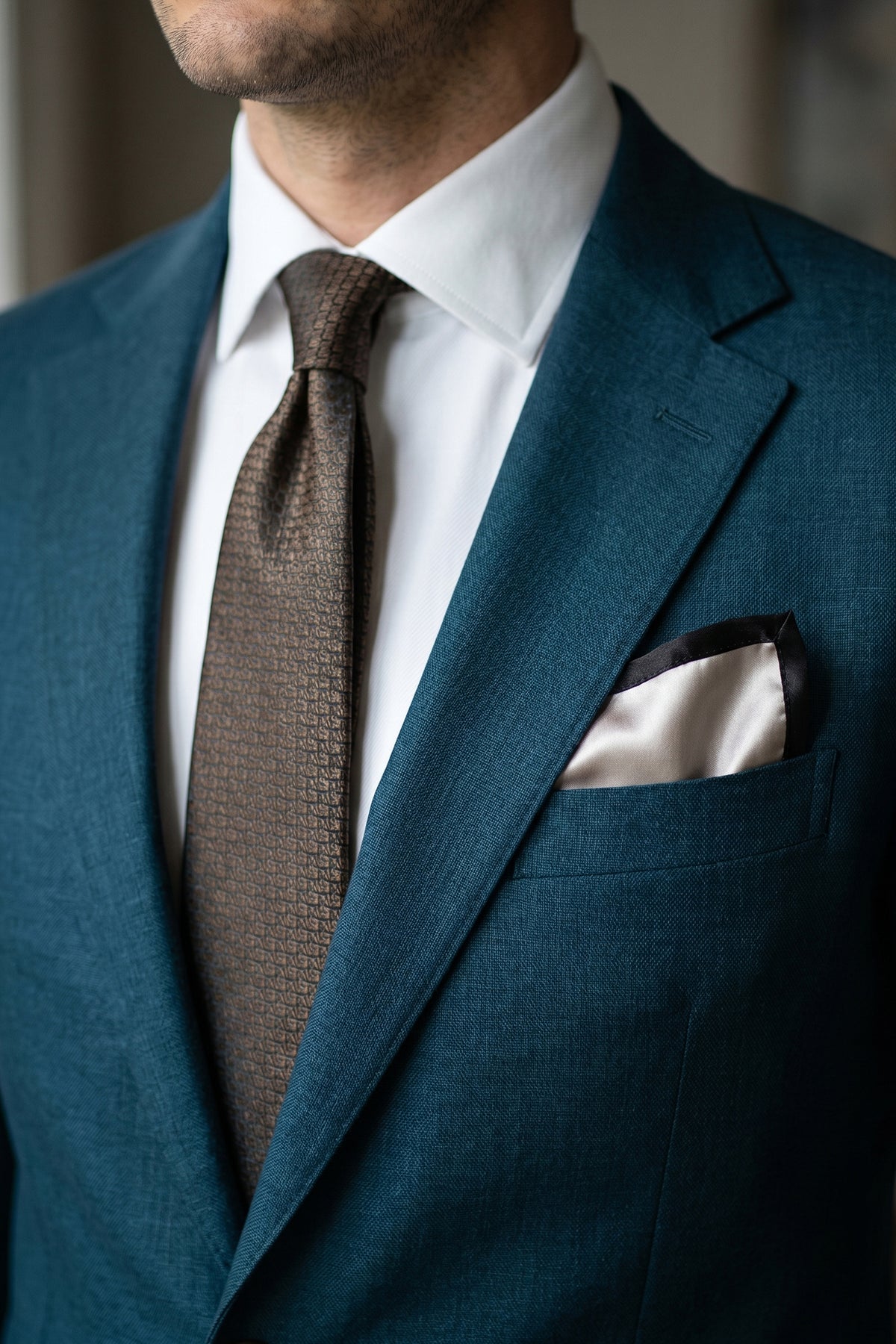 Beige Pocket Square with Black Details
