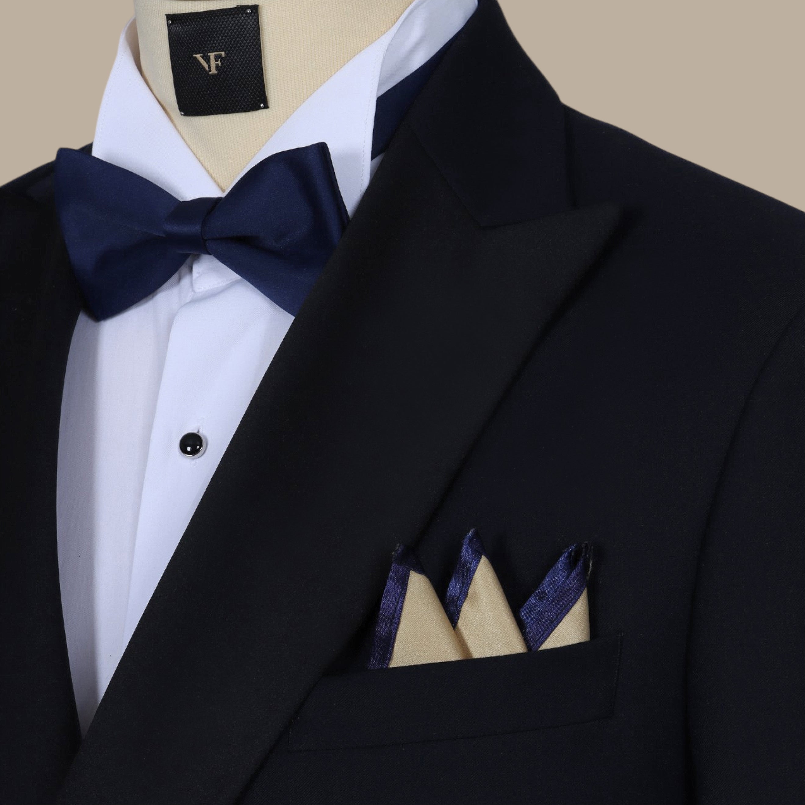 Gold and Navy Pocket Square with Piping