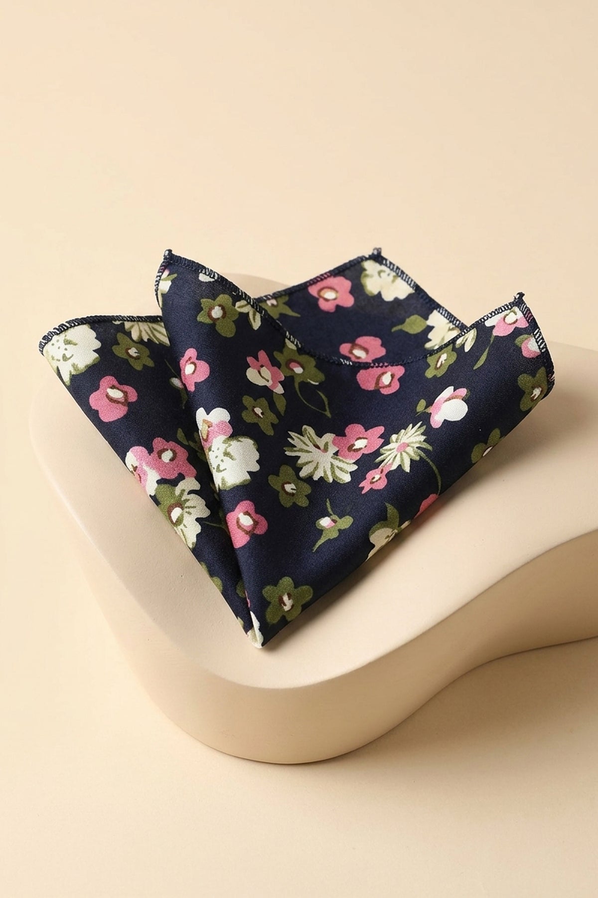 Green and Navy Floral Pocket Square