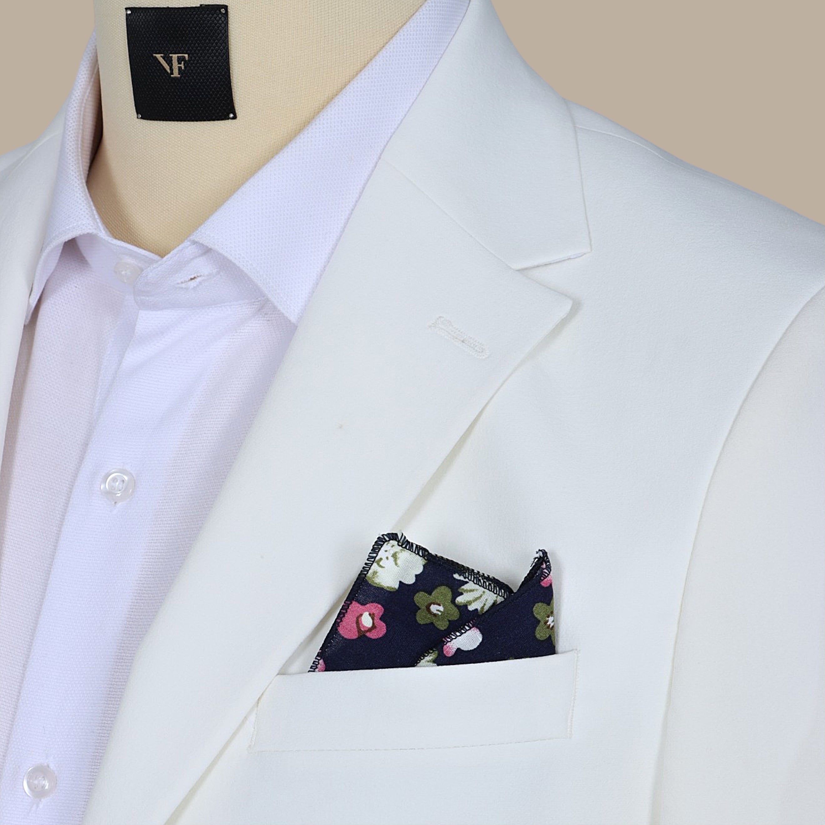 Green and Navy Floral Pocket Square