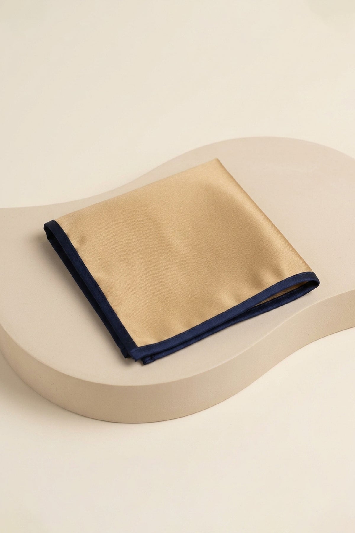 Gold & Navy Satin Pocket Square with Piping