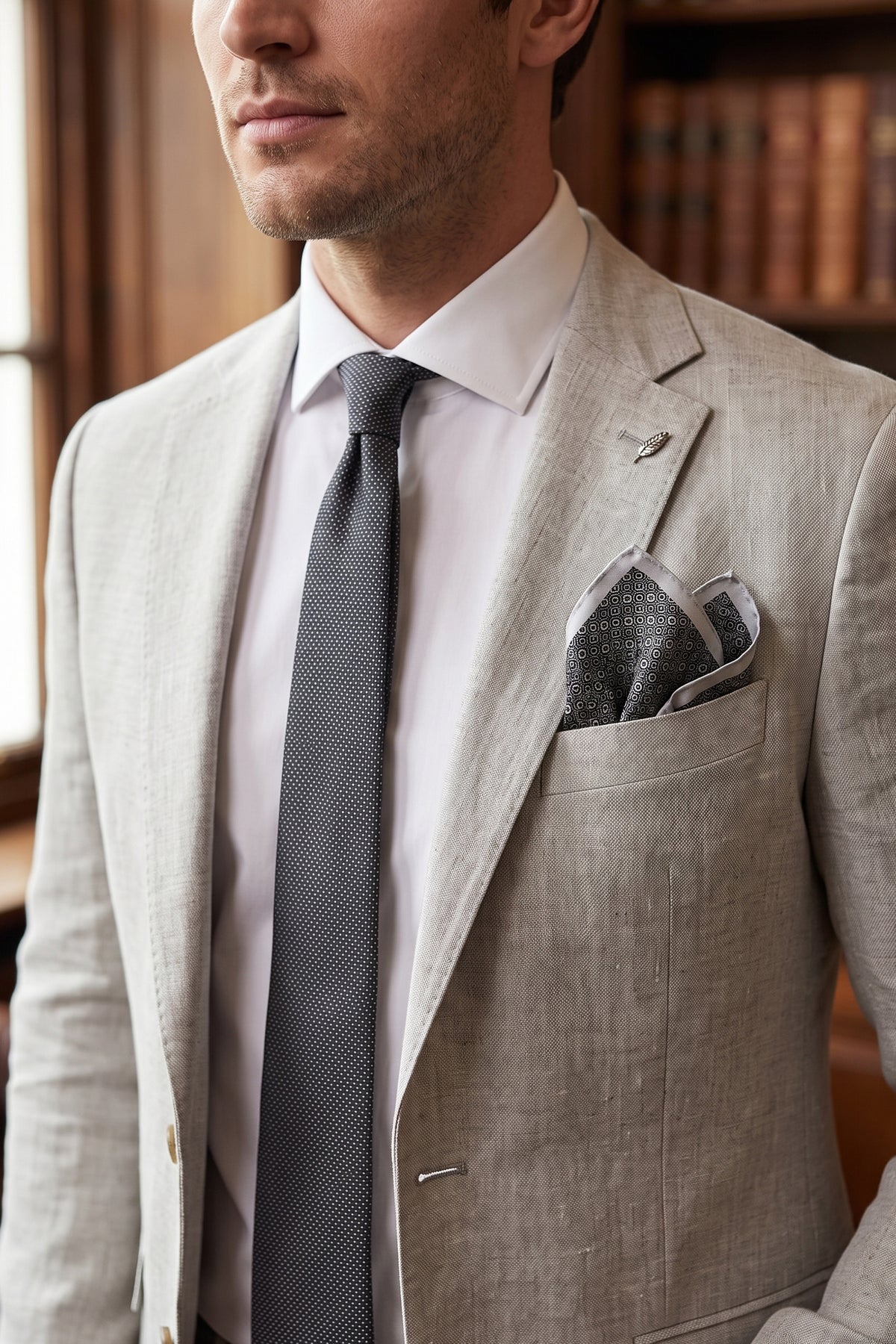 Purple and Beige Pocket Square
