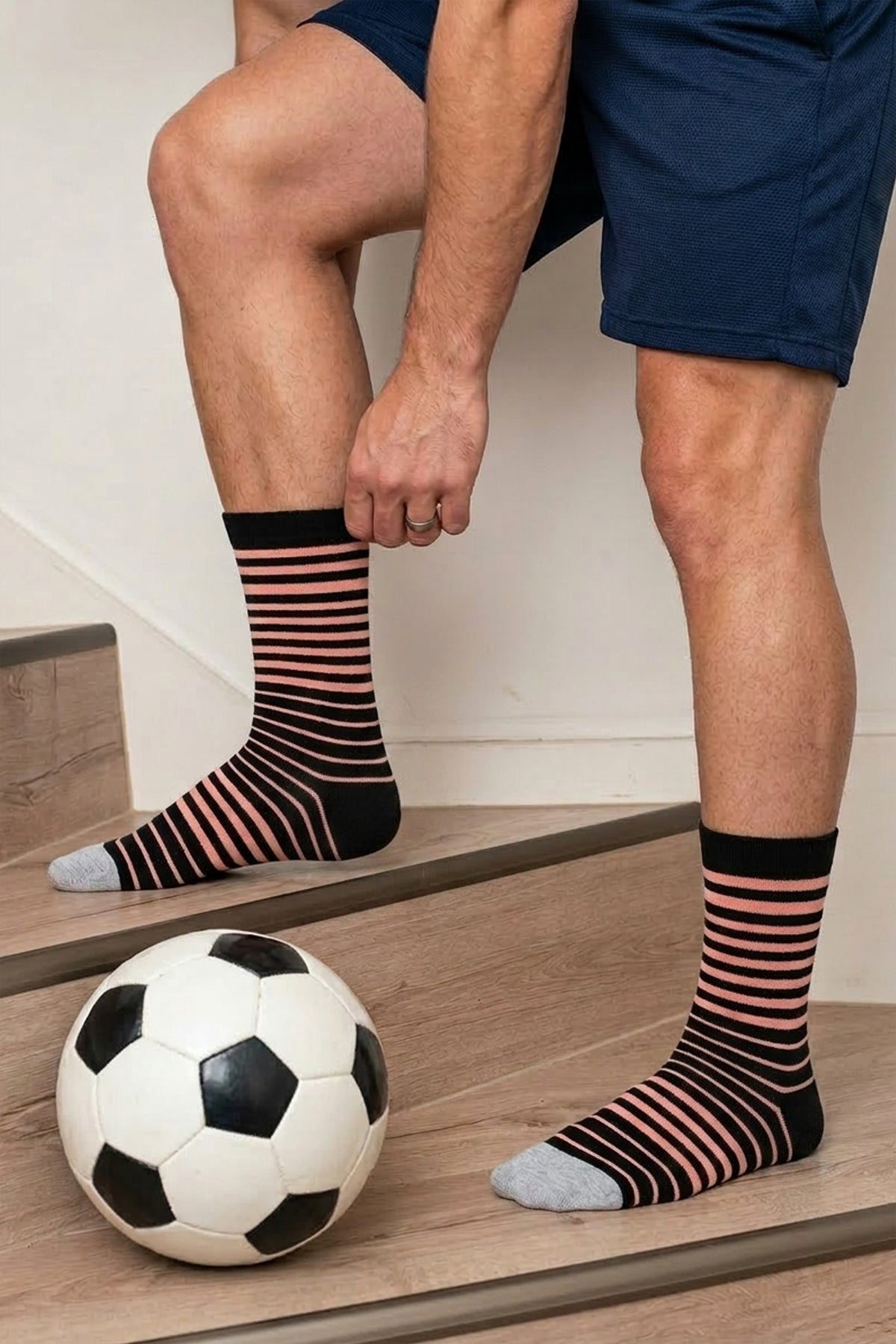 Light Blue Socks with Black Stripes