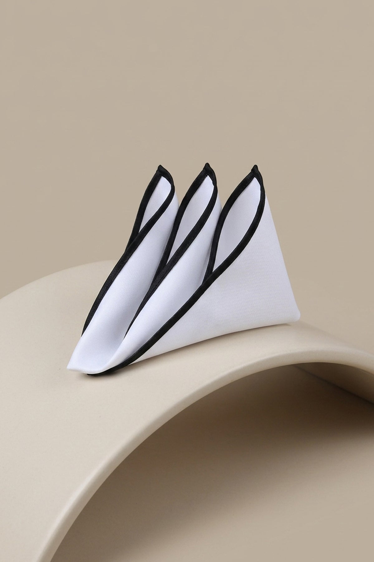 White and Black Satin Pocket Square with Piping