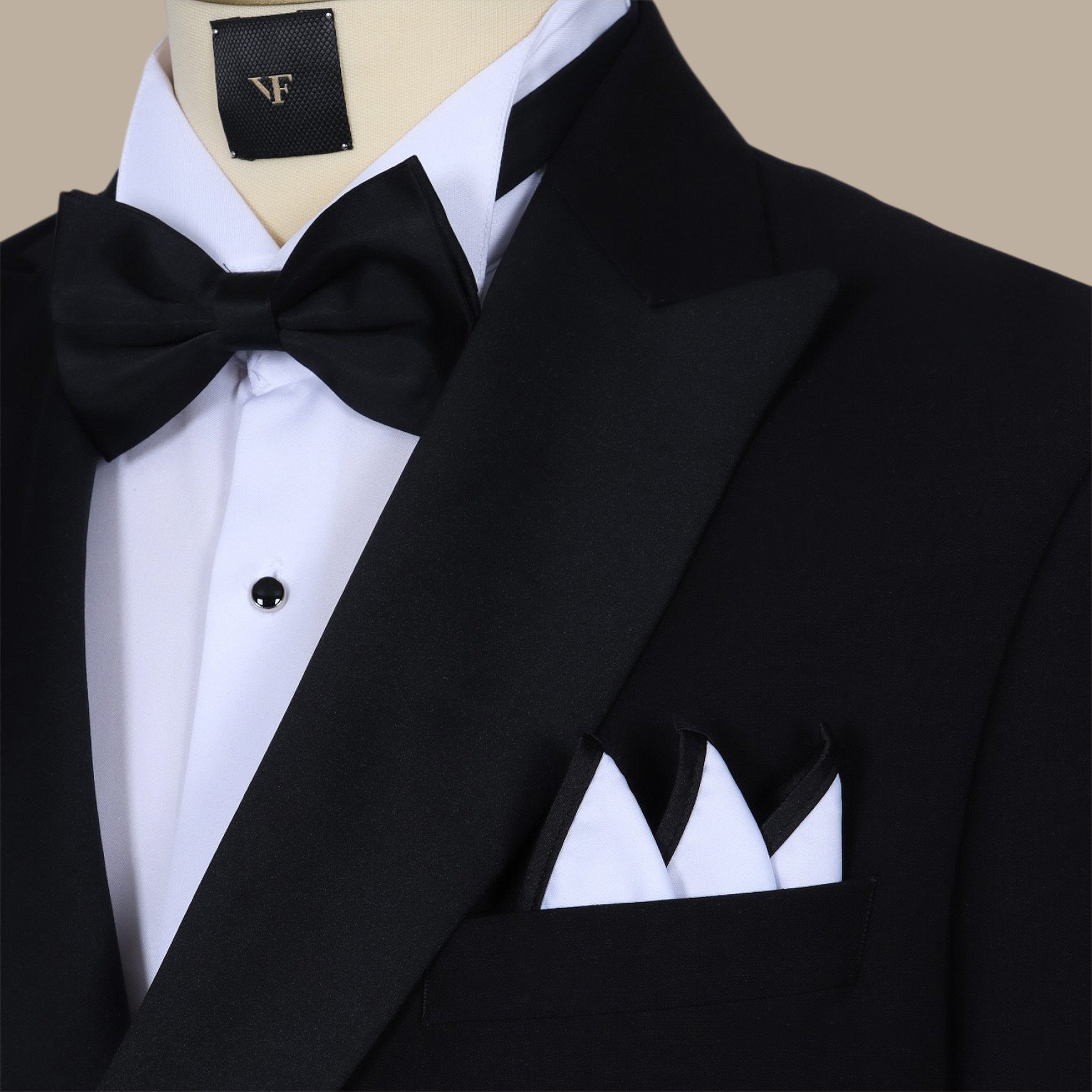 White and Black Satin Pocket Square with Piping