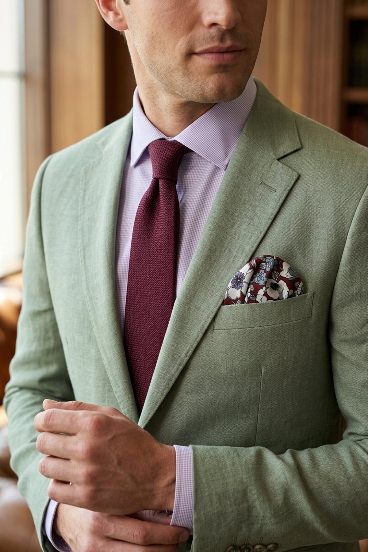 Burgundy Floral Print Pocket Square