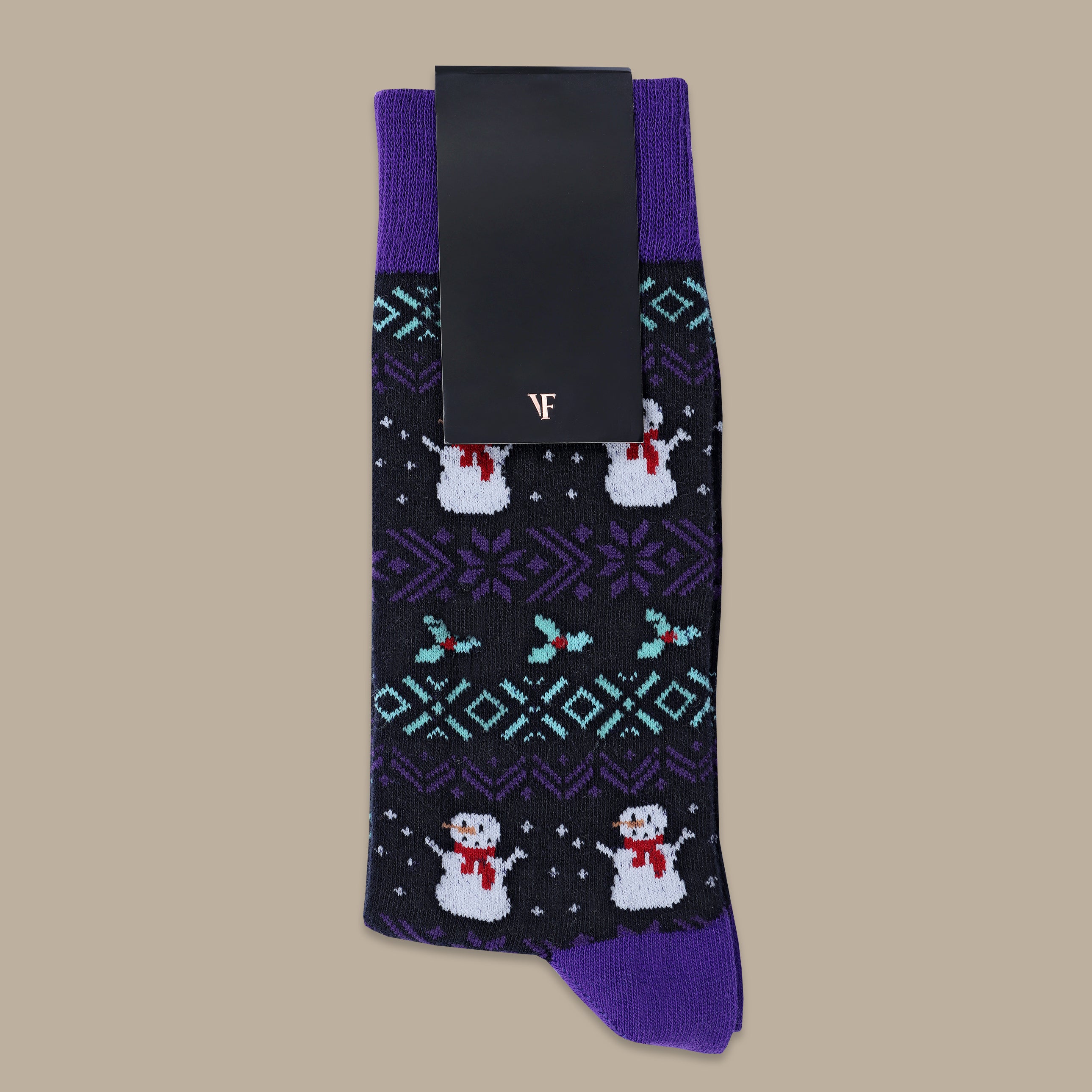 Purple Socks with Snowman Print