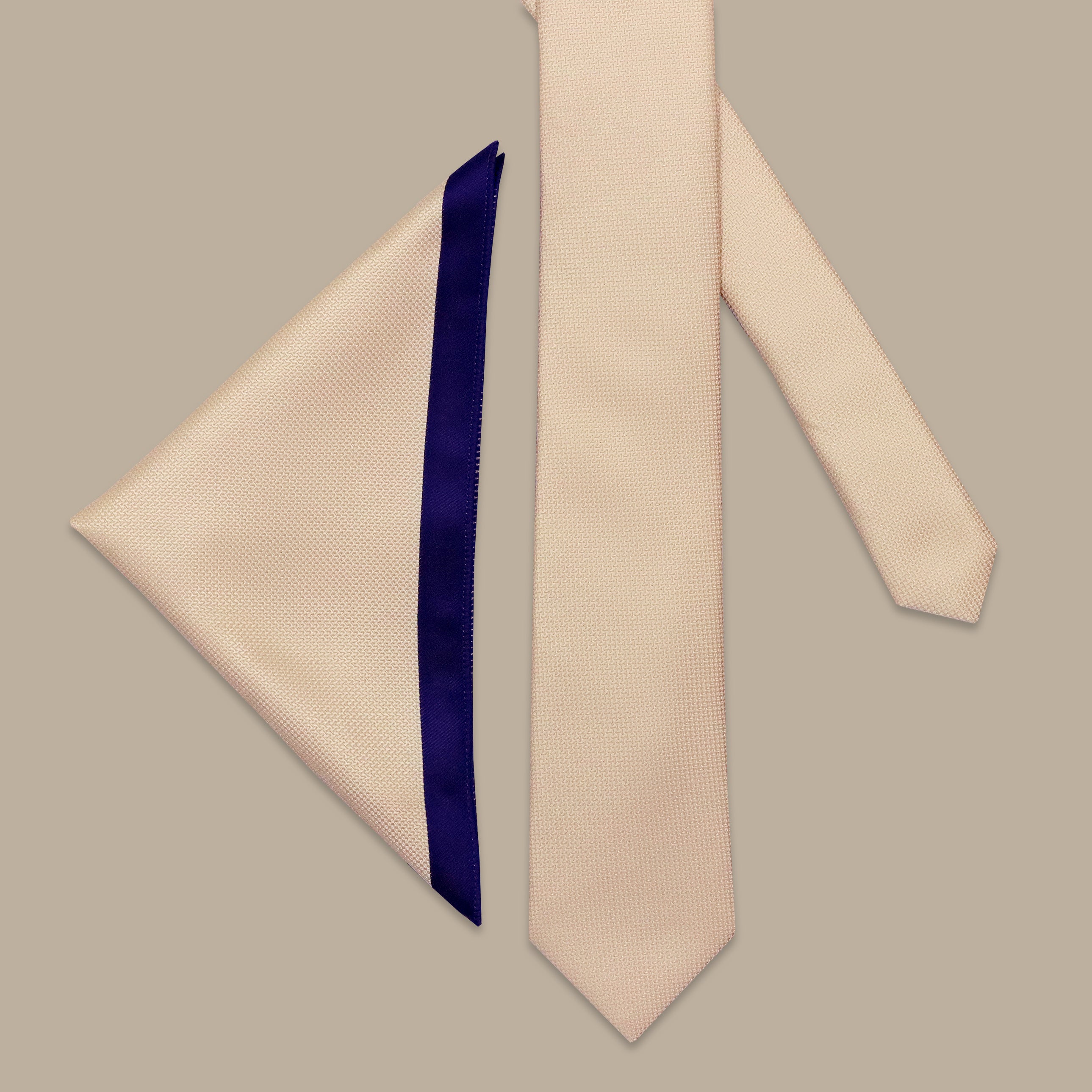 Beige Solid Structure Tie Set