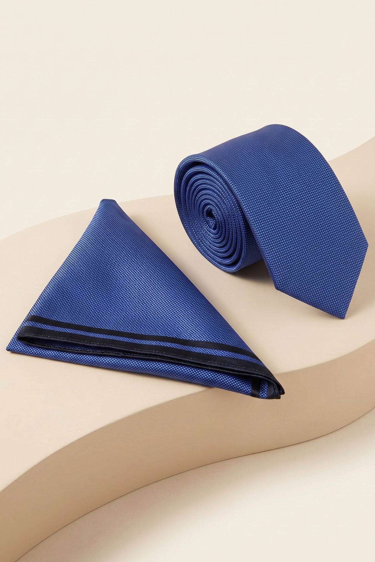 Dark Blue Structured Tie Set - Solid Color