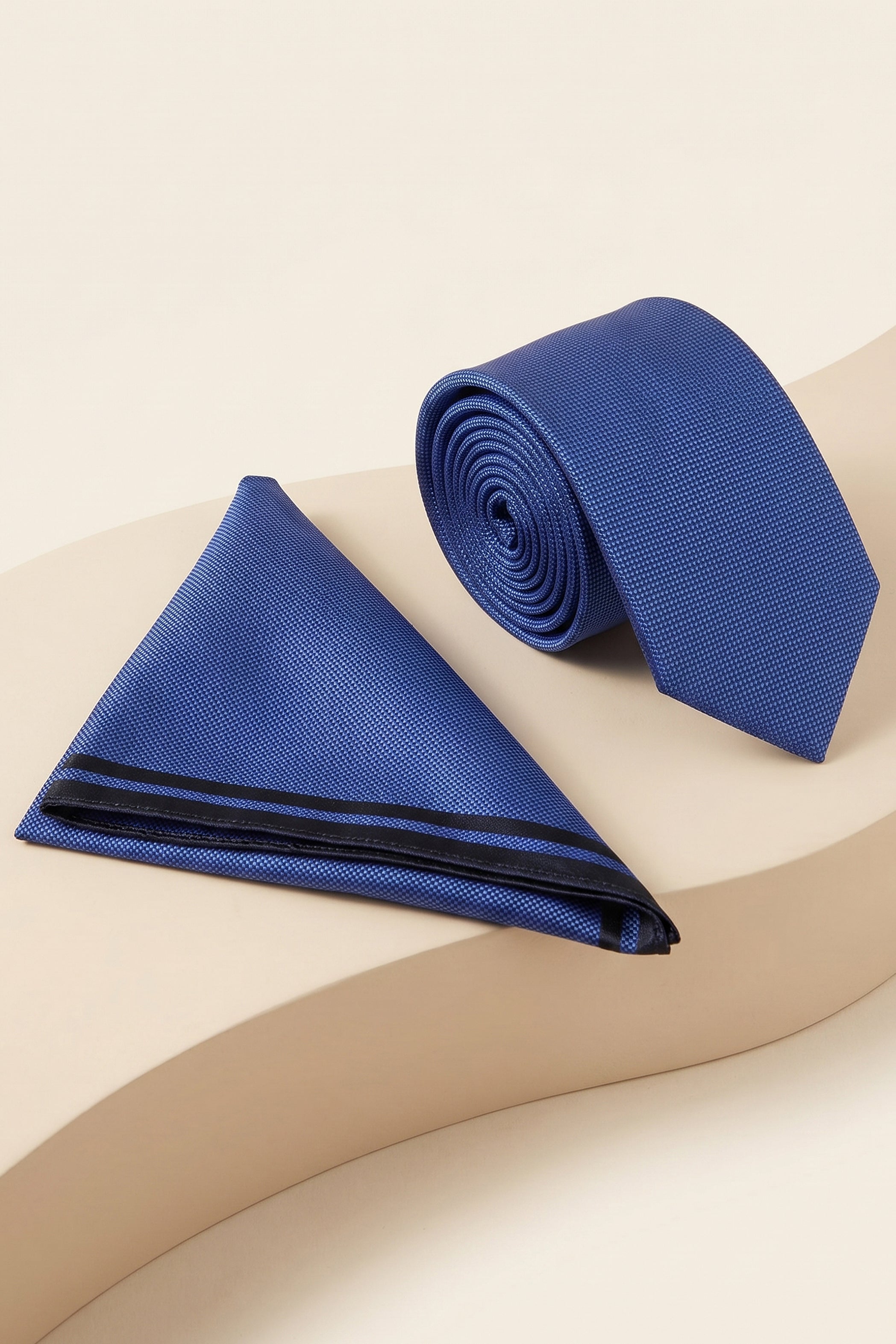 Dark Blue Structured Tie Set - Solid Color