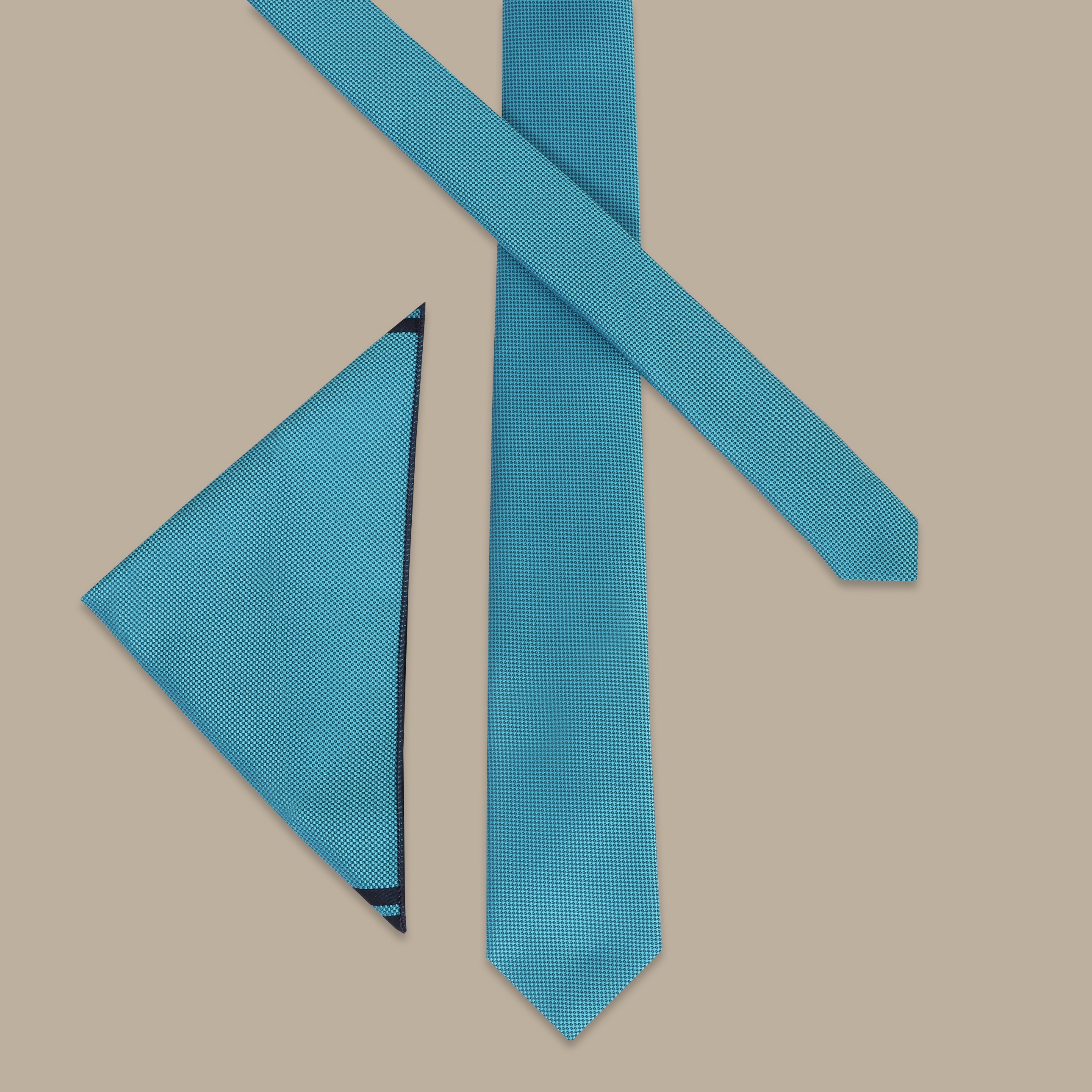 Solid Turquoise Structured Tie Set