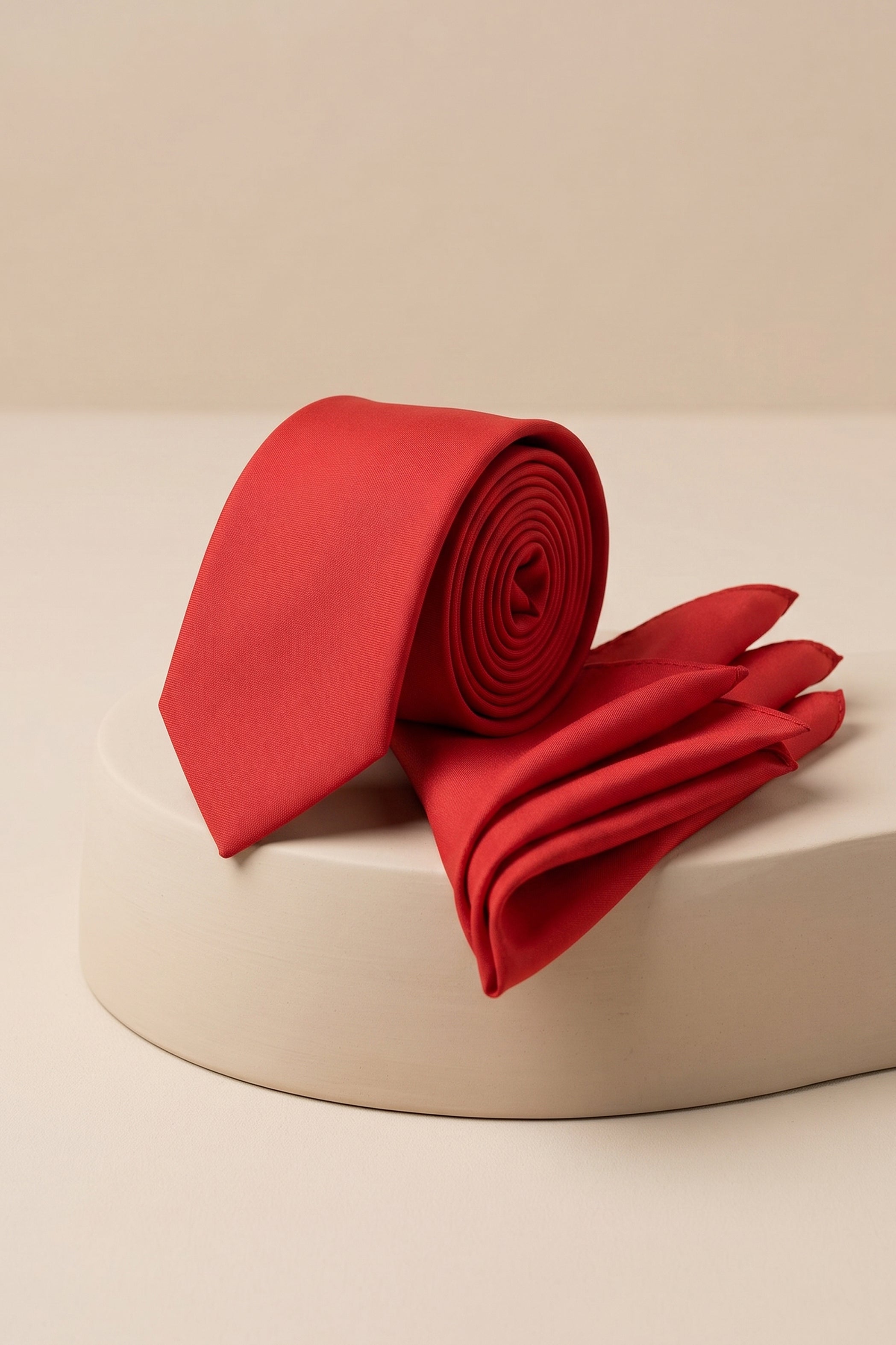 Red Satin Plain Tie Set