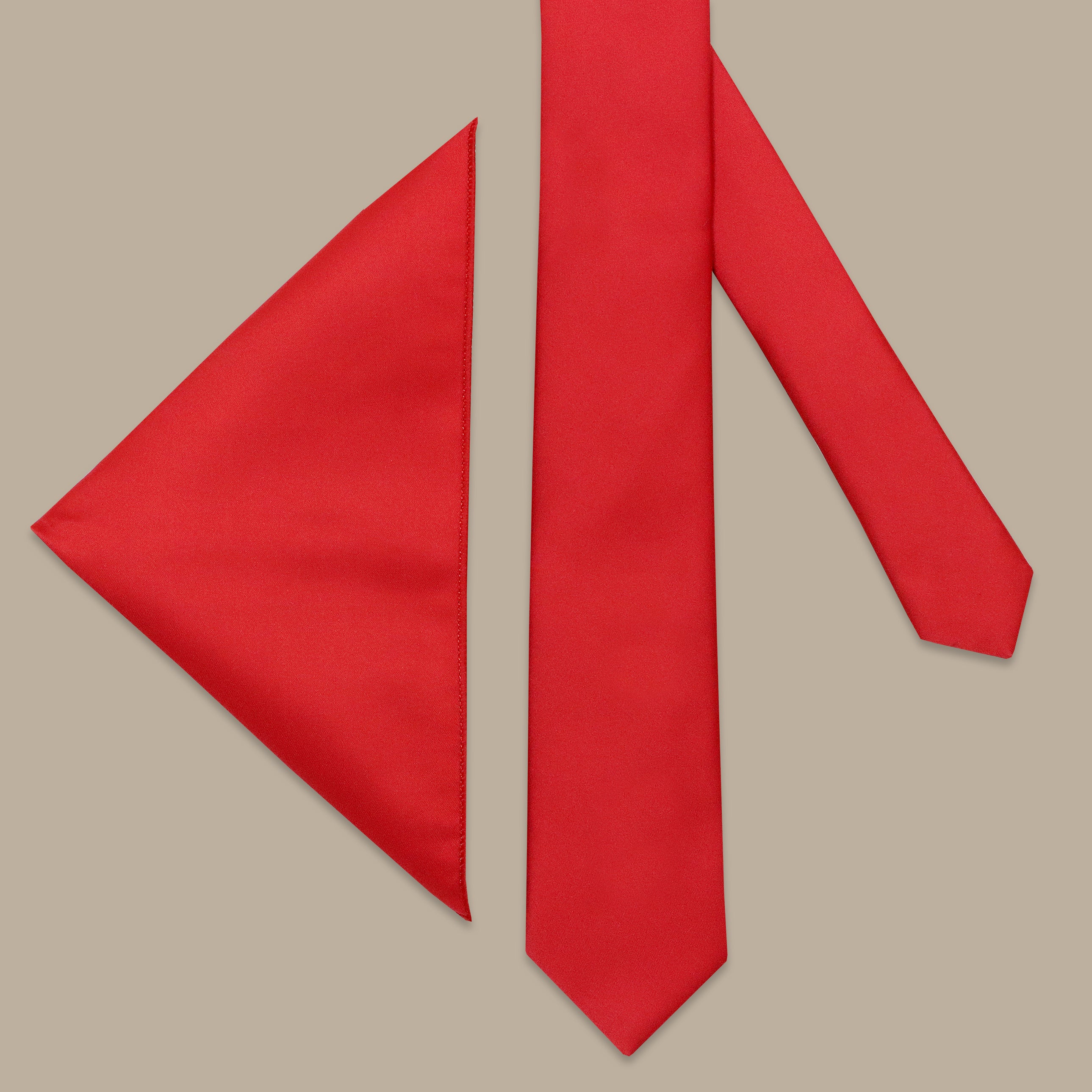 Red Satin Plain Tie Set