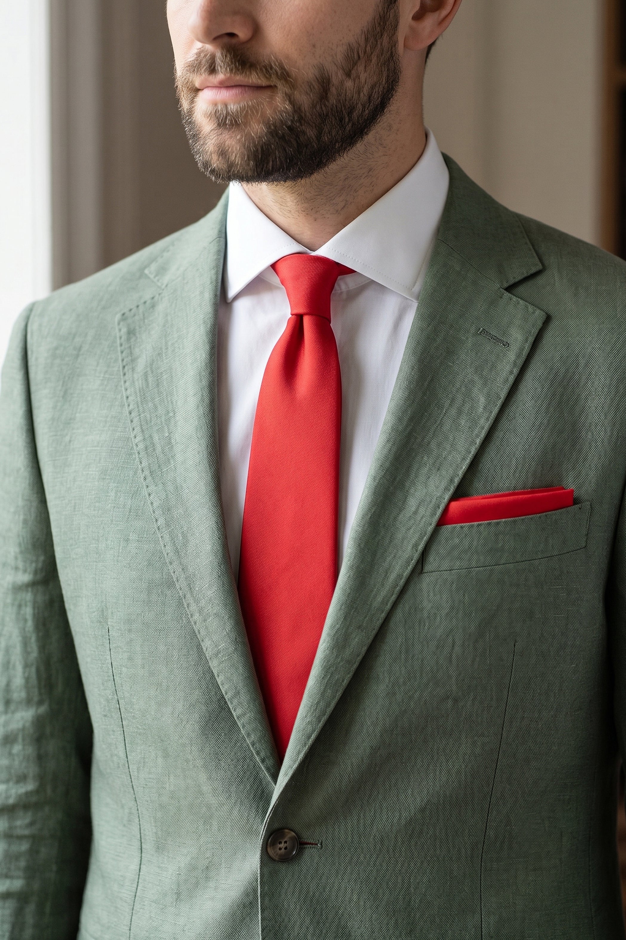 Red Satin Plain Tie Set