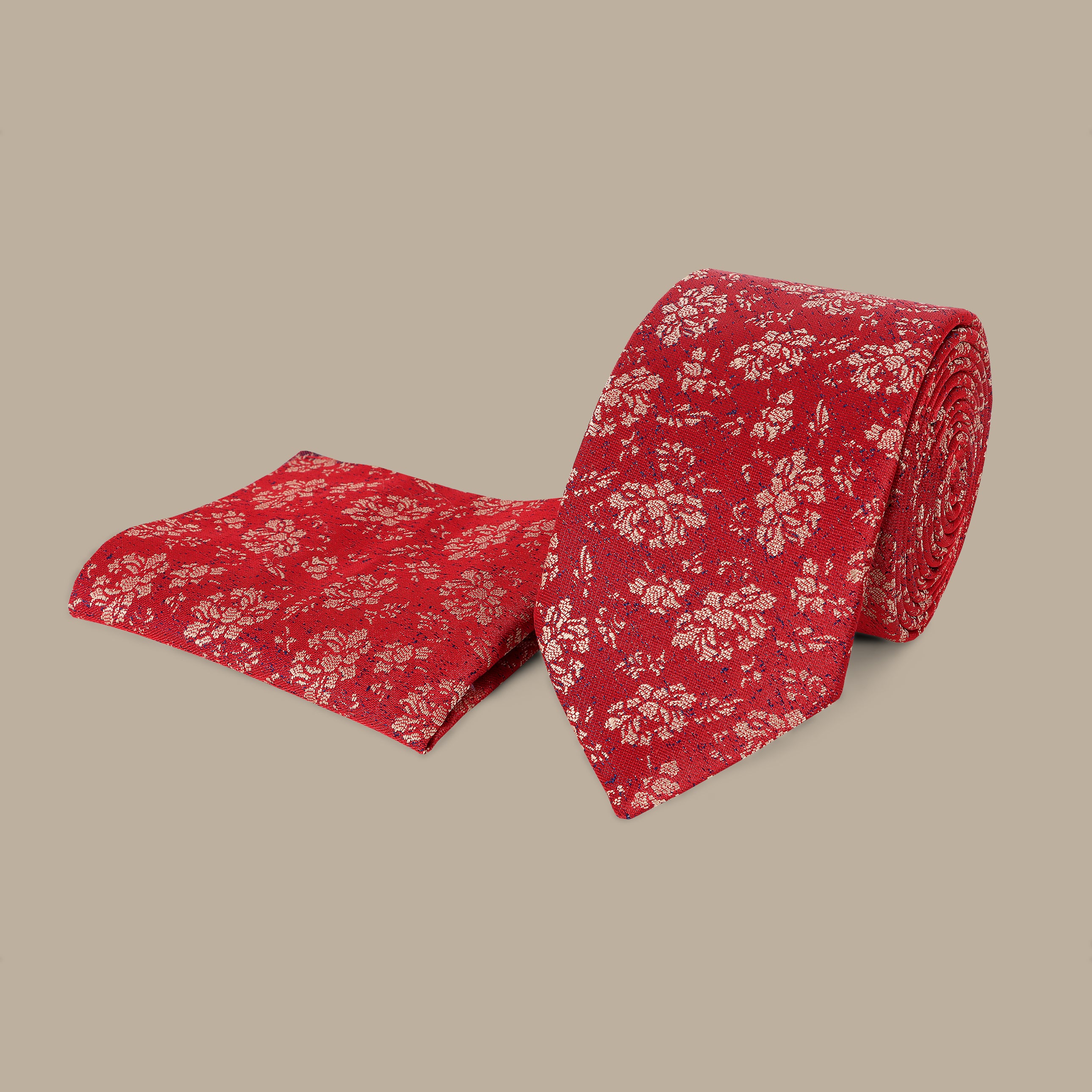 Crimson Bloom: Red Flower Print Tie Set