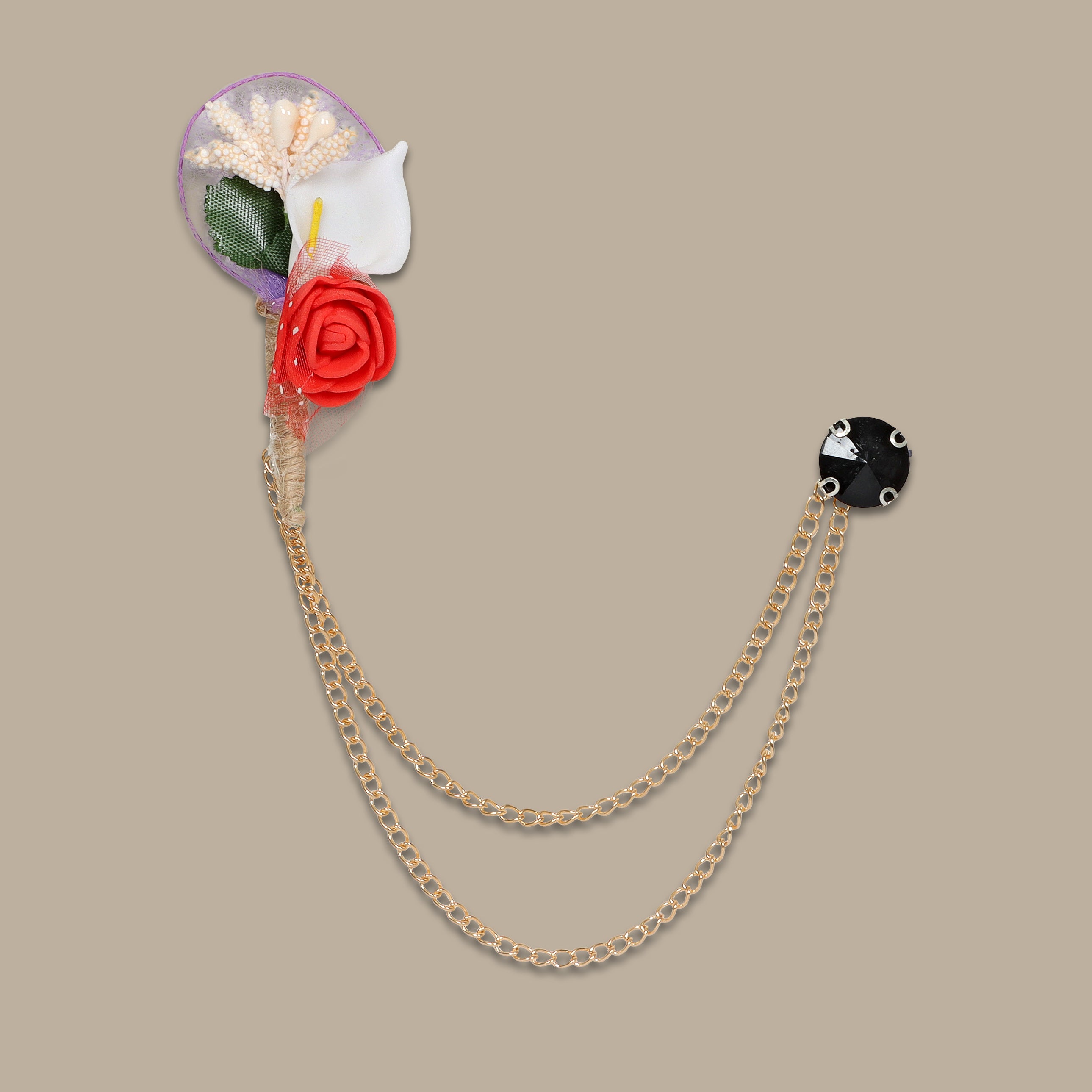 Big Flower Coral Double Chain Pin