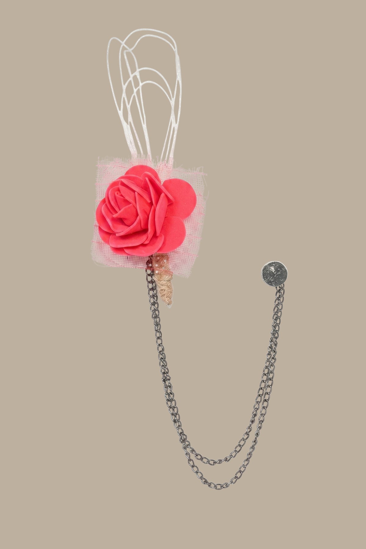 Big Flower Coral Double Chain Pin
