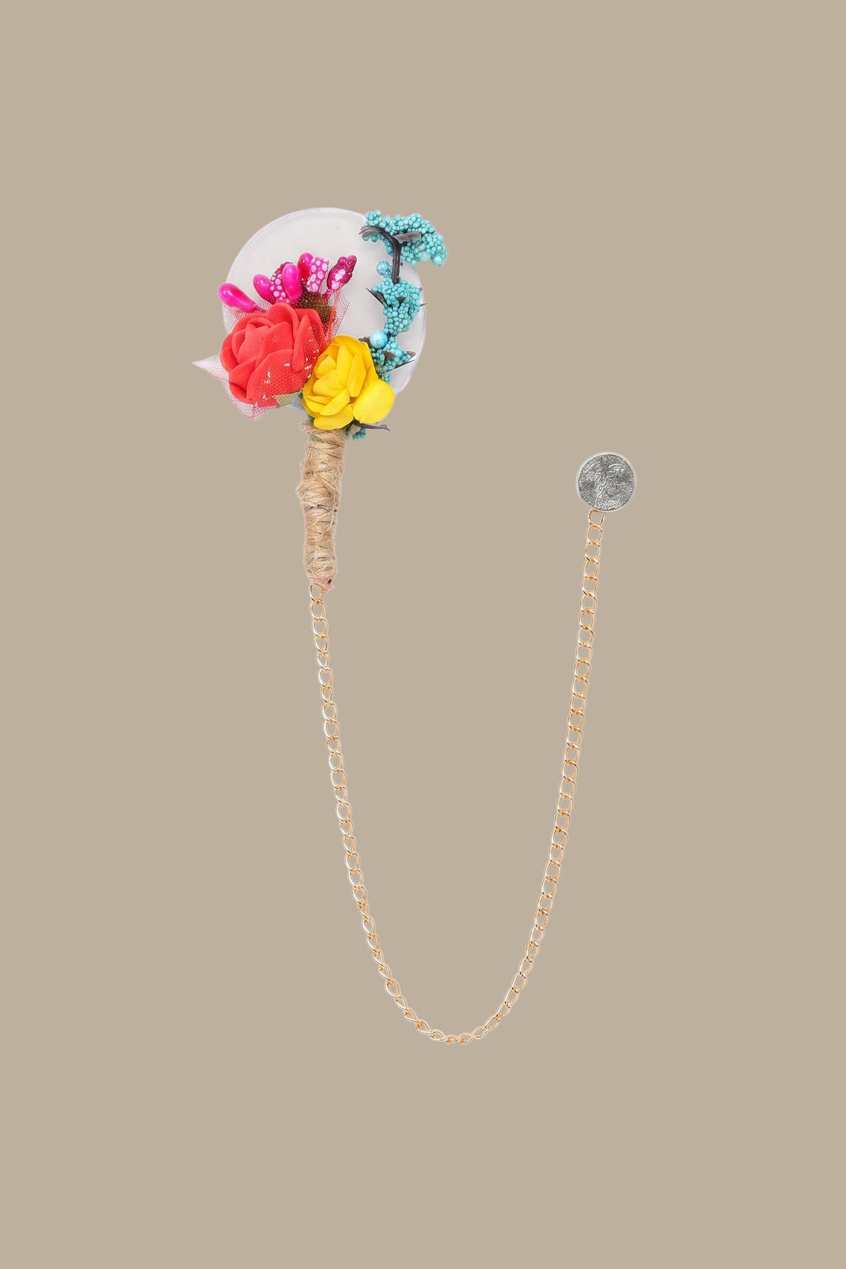 Yellow Chain Pin with Orange Flowers