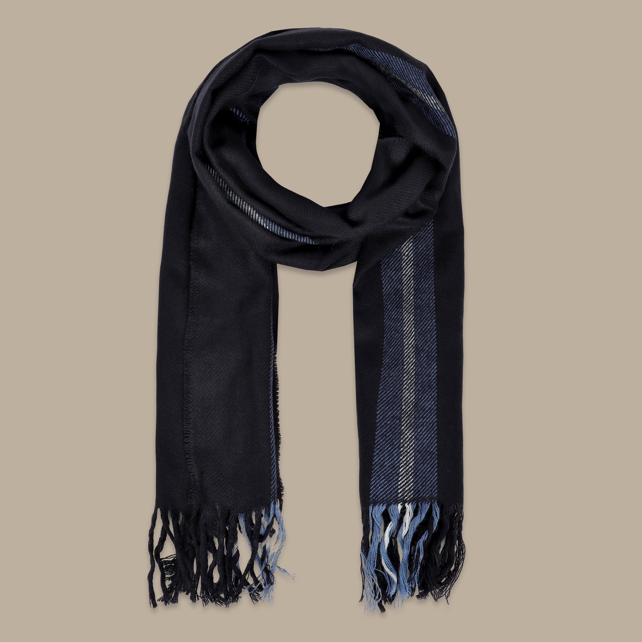 Navy Scarf with Side Blue Stripe