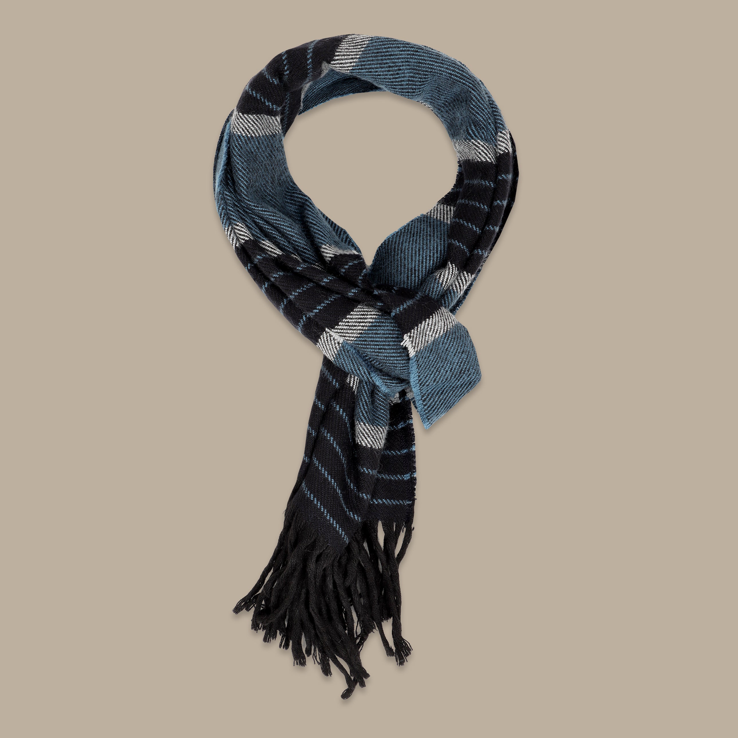 Navy Scarf with Horizontal Turquoise Stripes