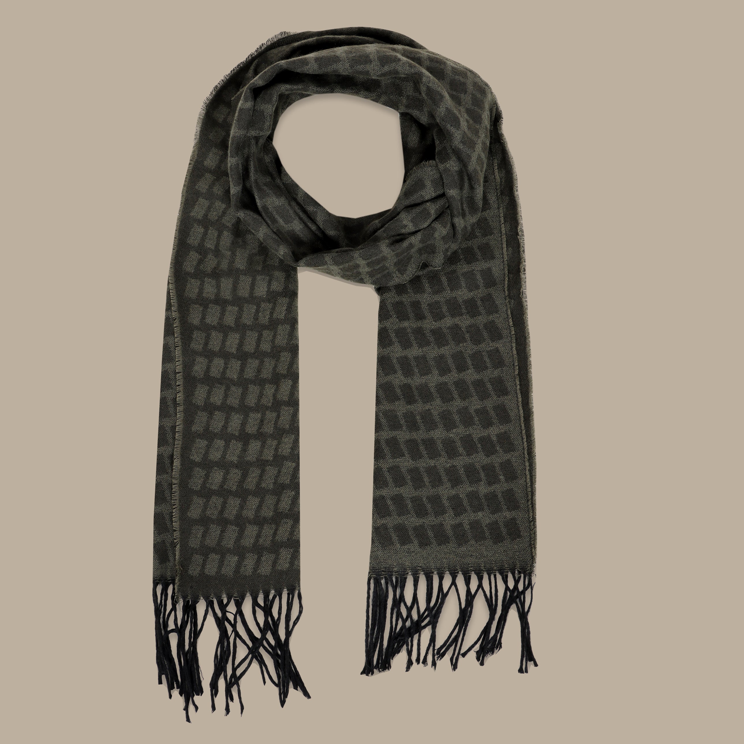 Khaki Scarf with Square Design