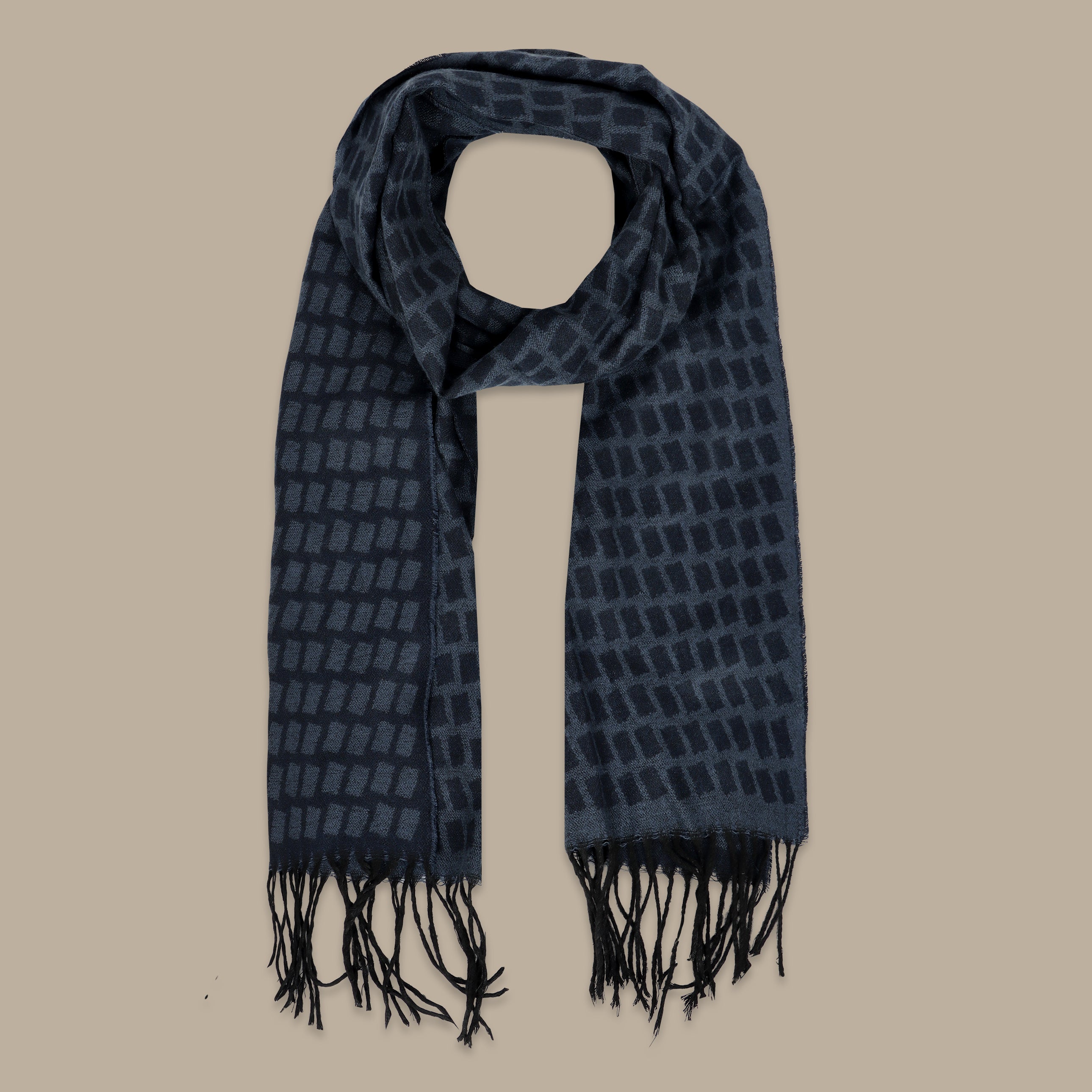 Navy Scarf with Squares Design