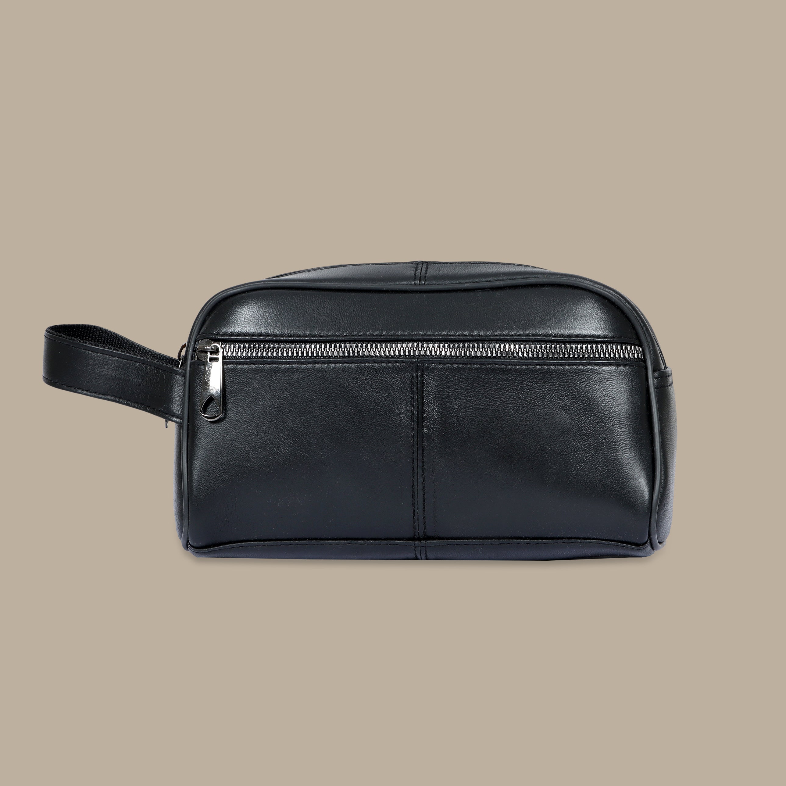 Black Leather Clutch with Mid-Cut Design