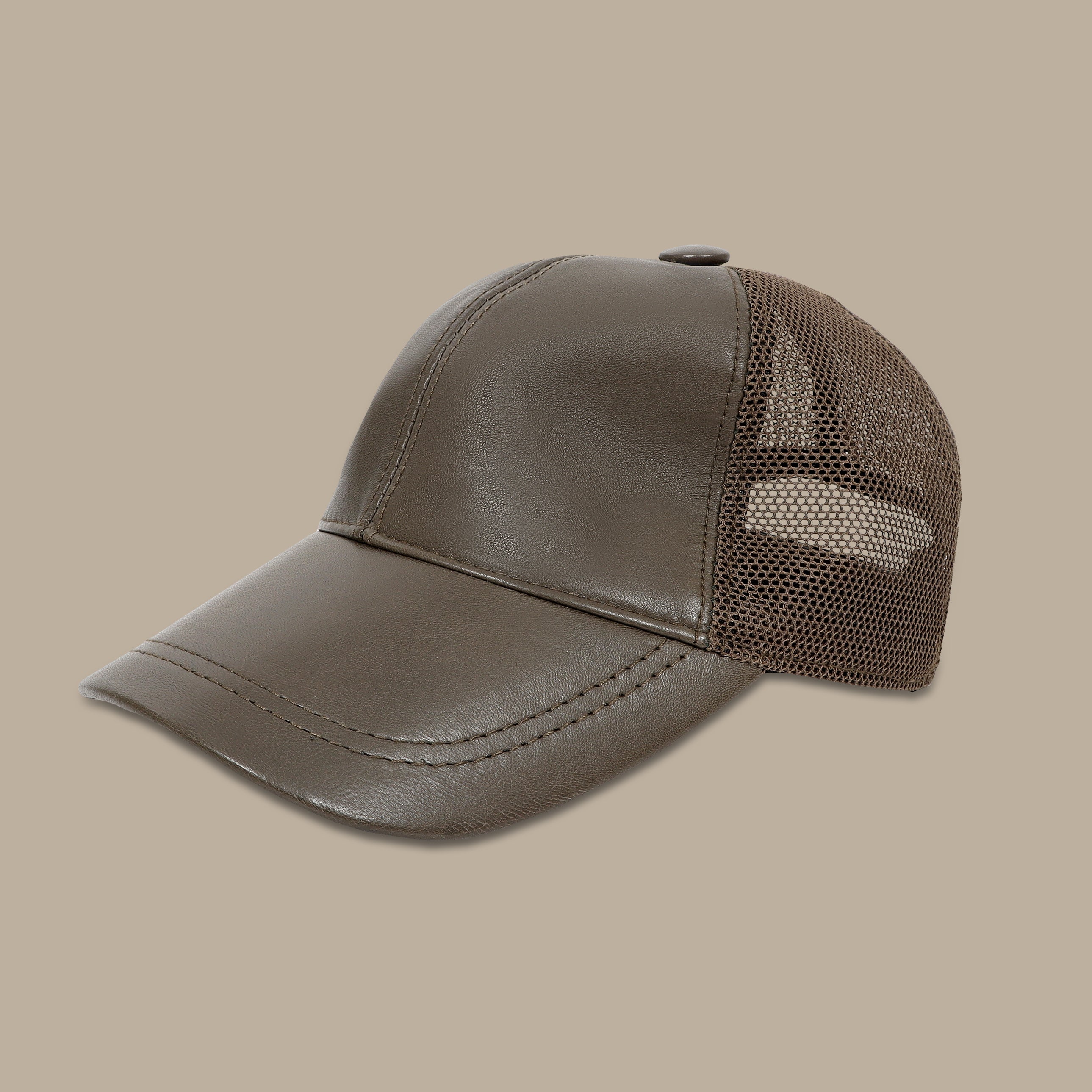 Khaki Half Leather Hat