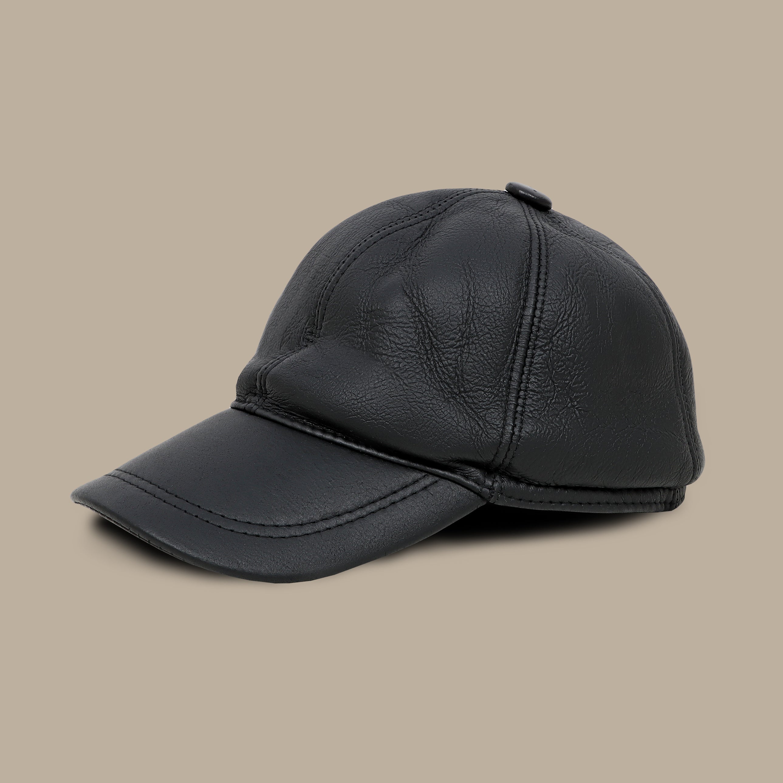 Black Leather Cap with Ear Covers