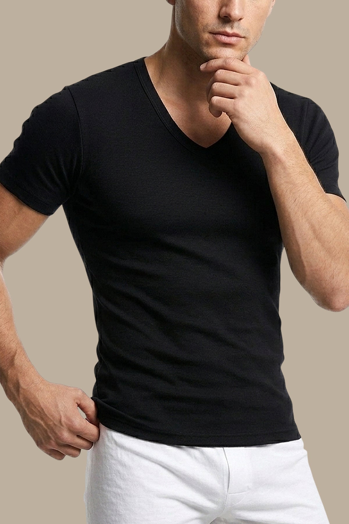 Black V-Neck Underwear Tee