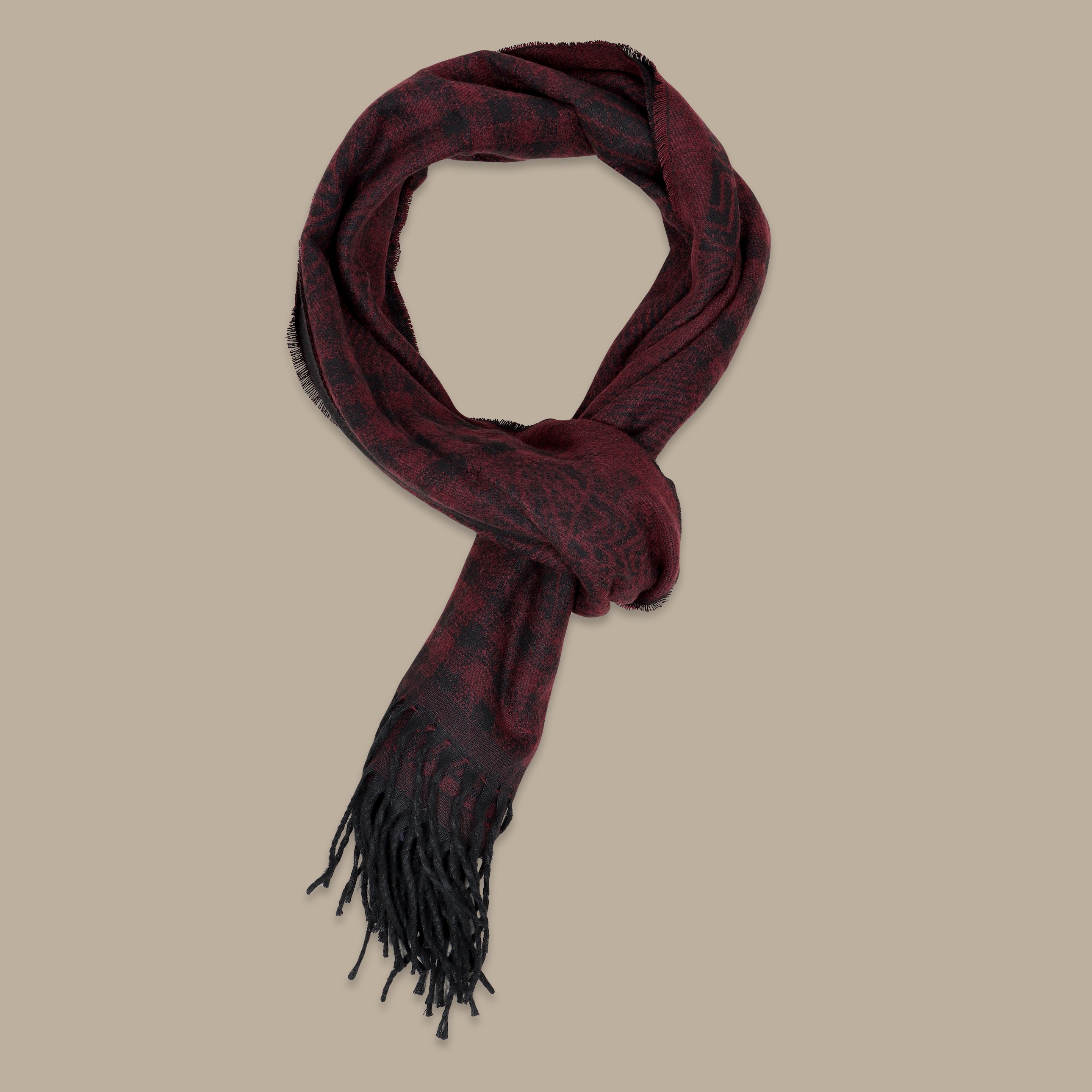 Burgundy Scarf with Mixed Pattern