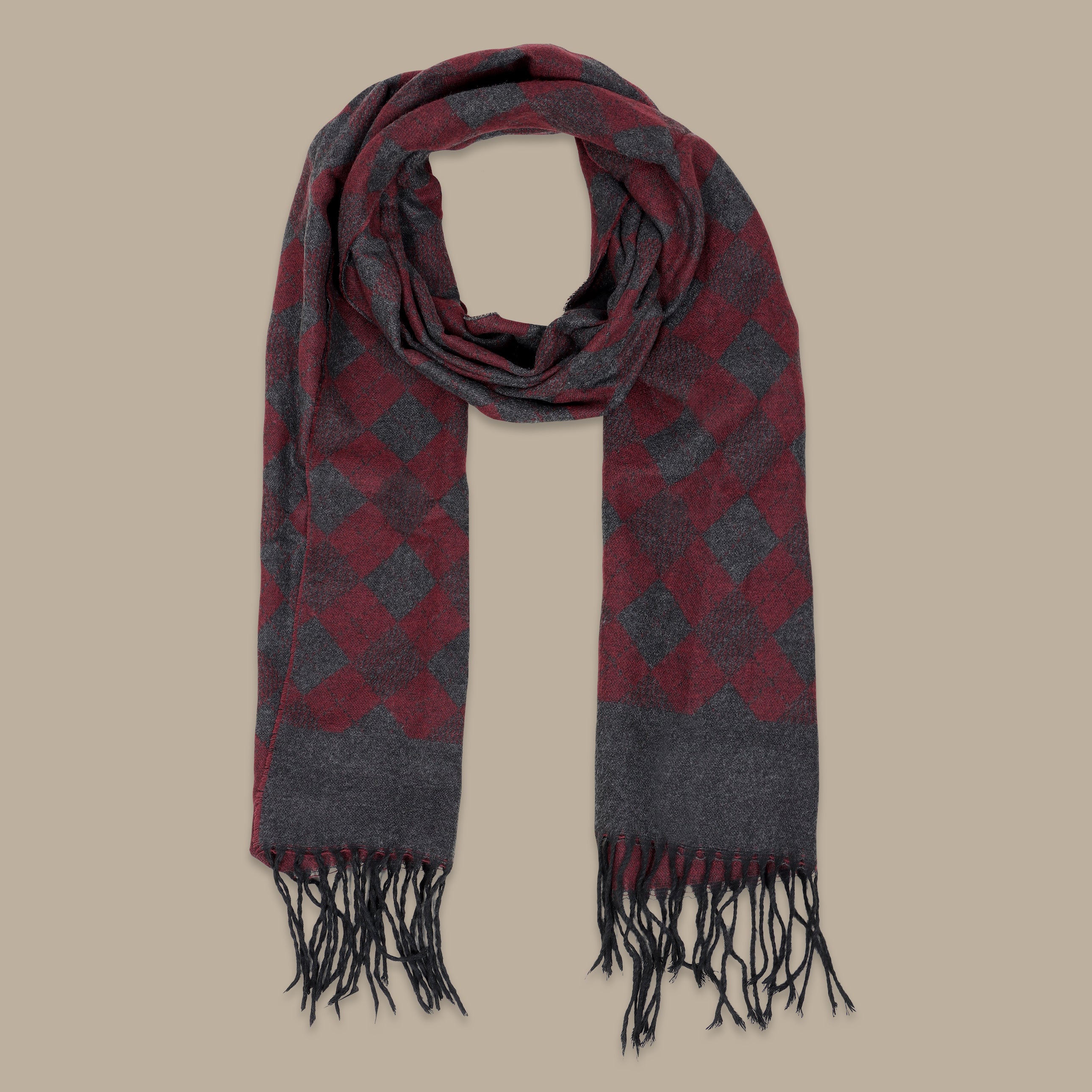 Burgundy Scarf with Printed Diamond Shape