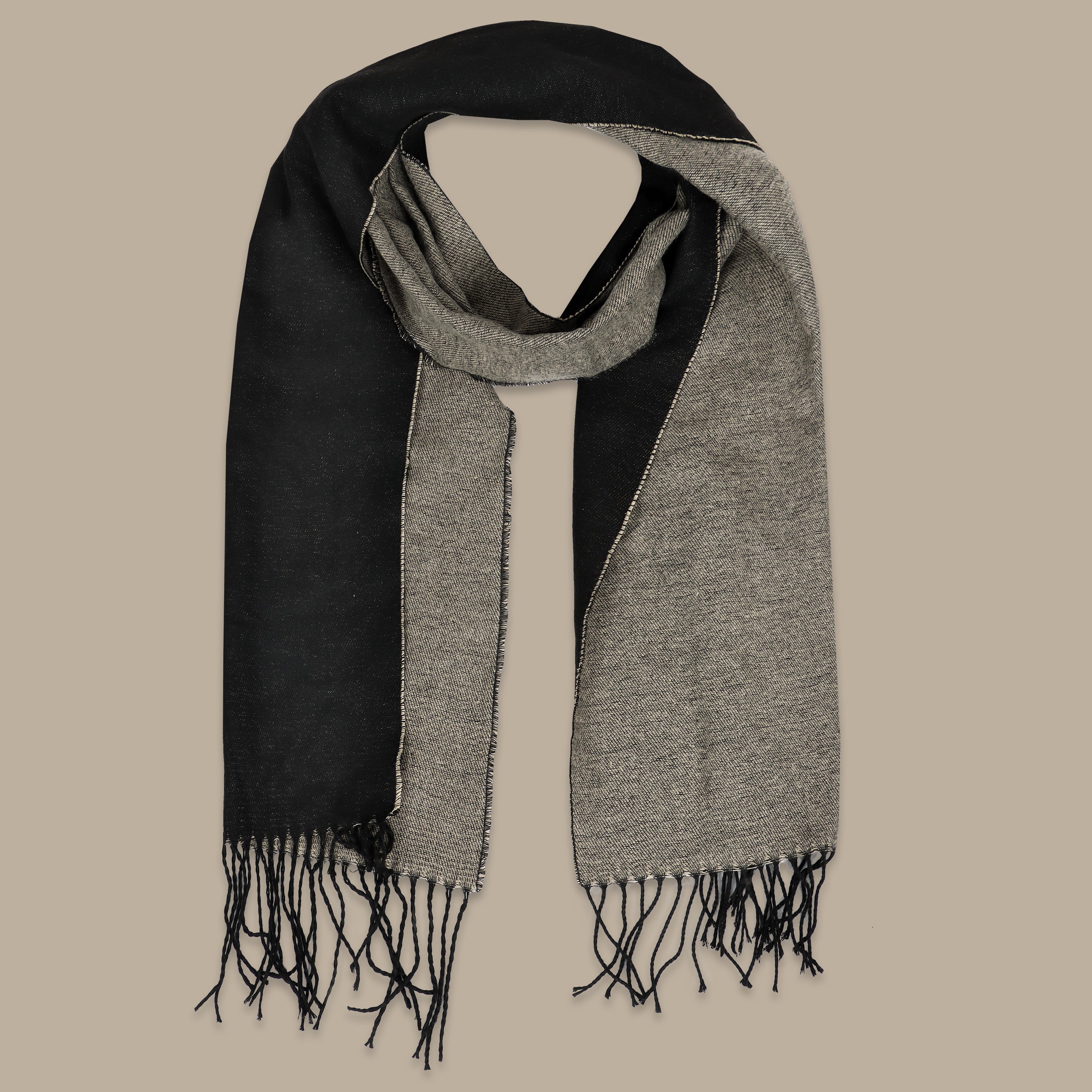 Double-Face Scarf in Grey, Black, and Greige