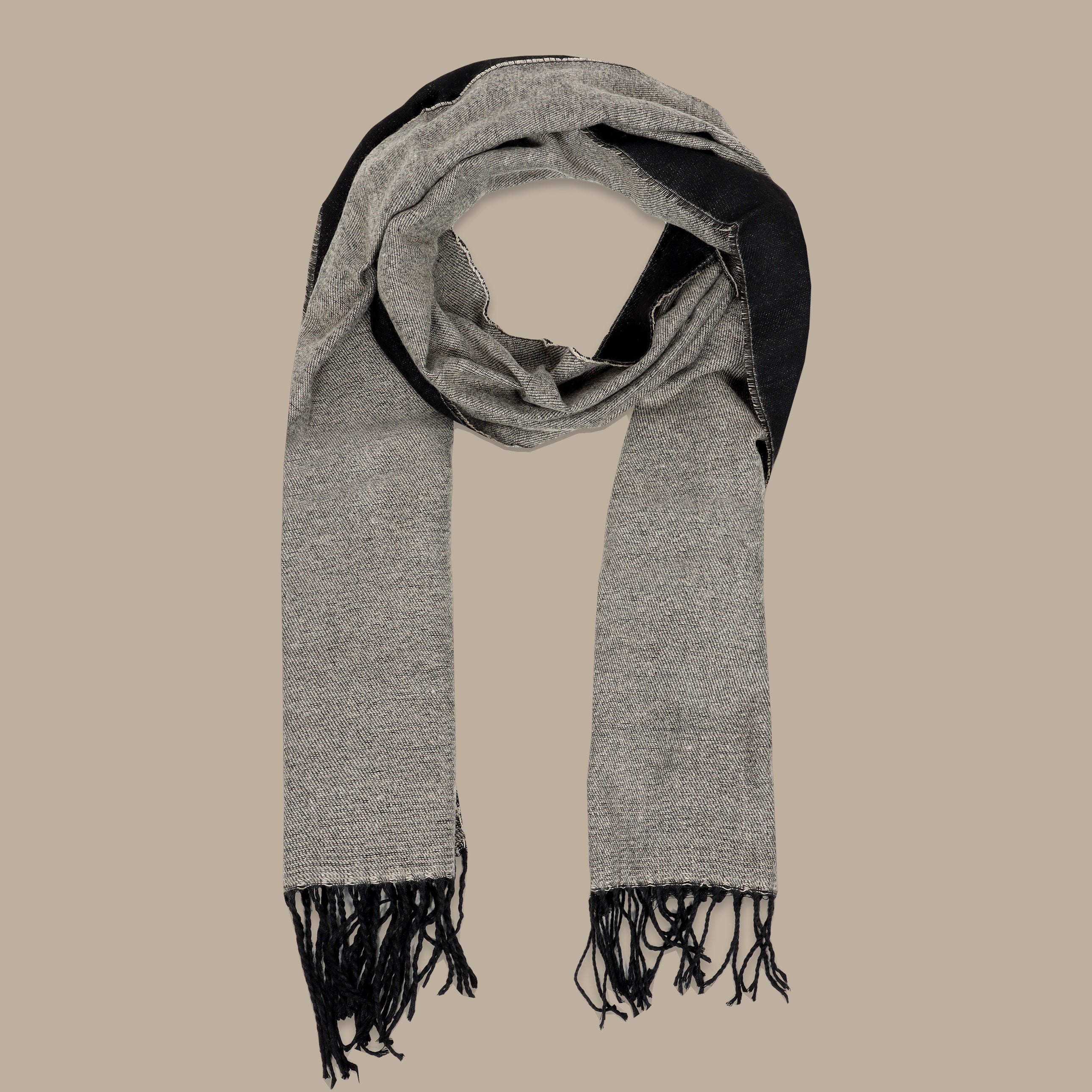 Double-Face Scarf in Grey, Black, and Greige