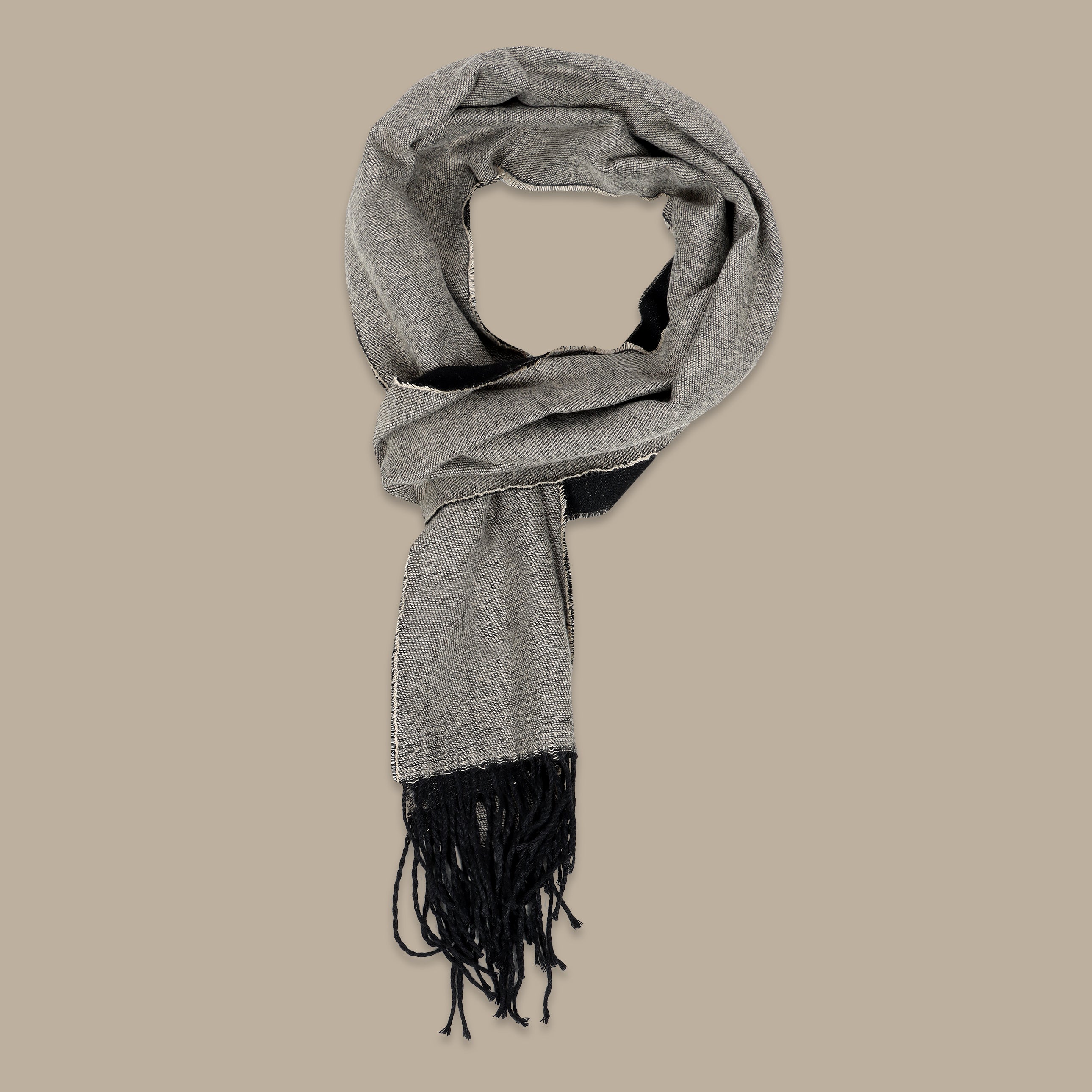 Double-Face Scarf in Grey, Black, and Greige