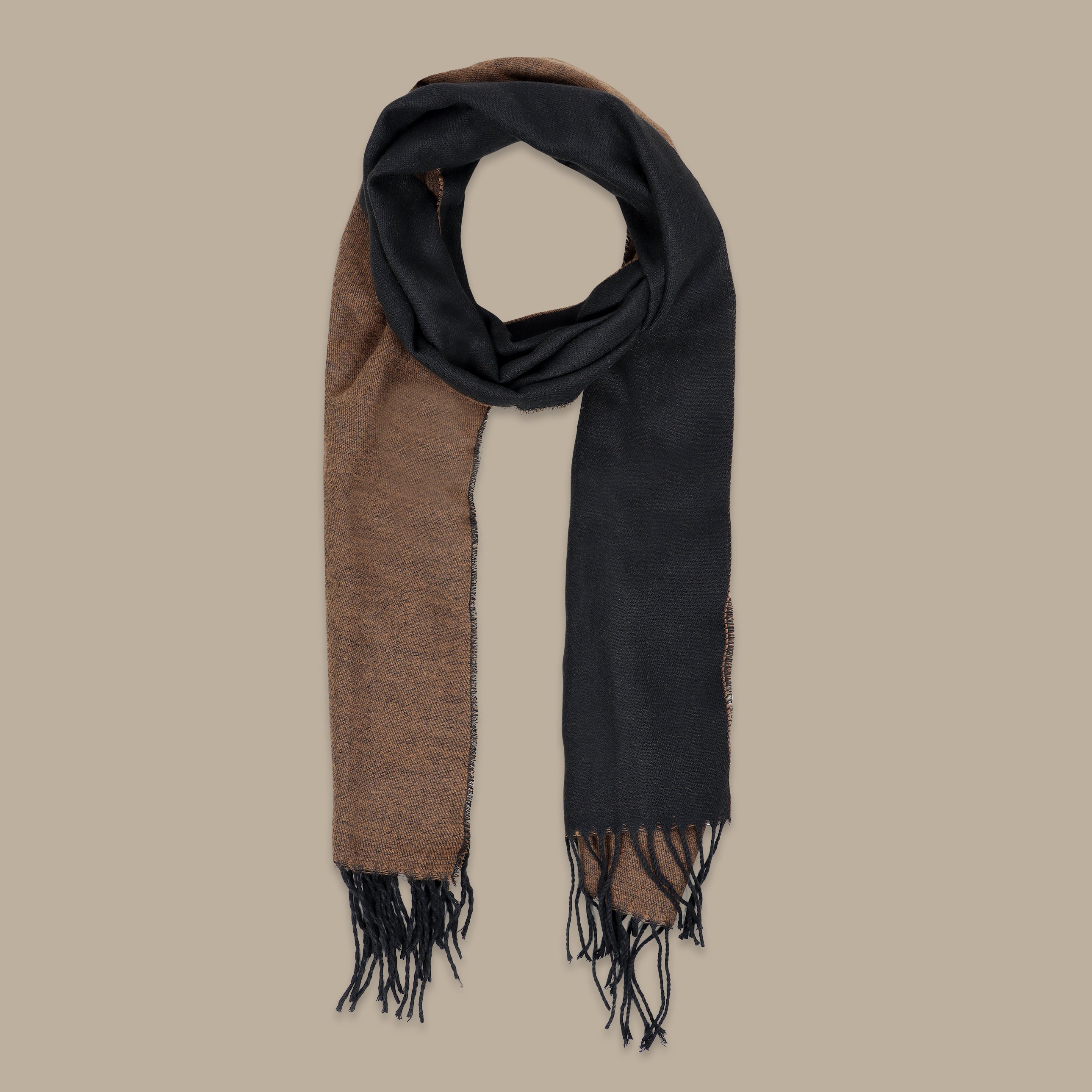 Double-Face Scarf in Havané with Grey and Black